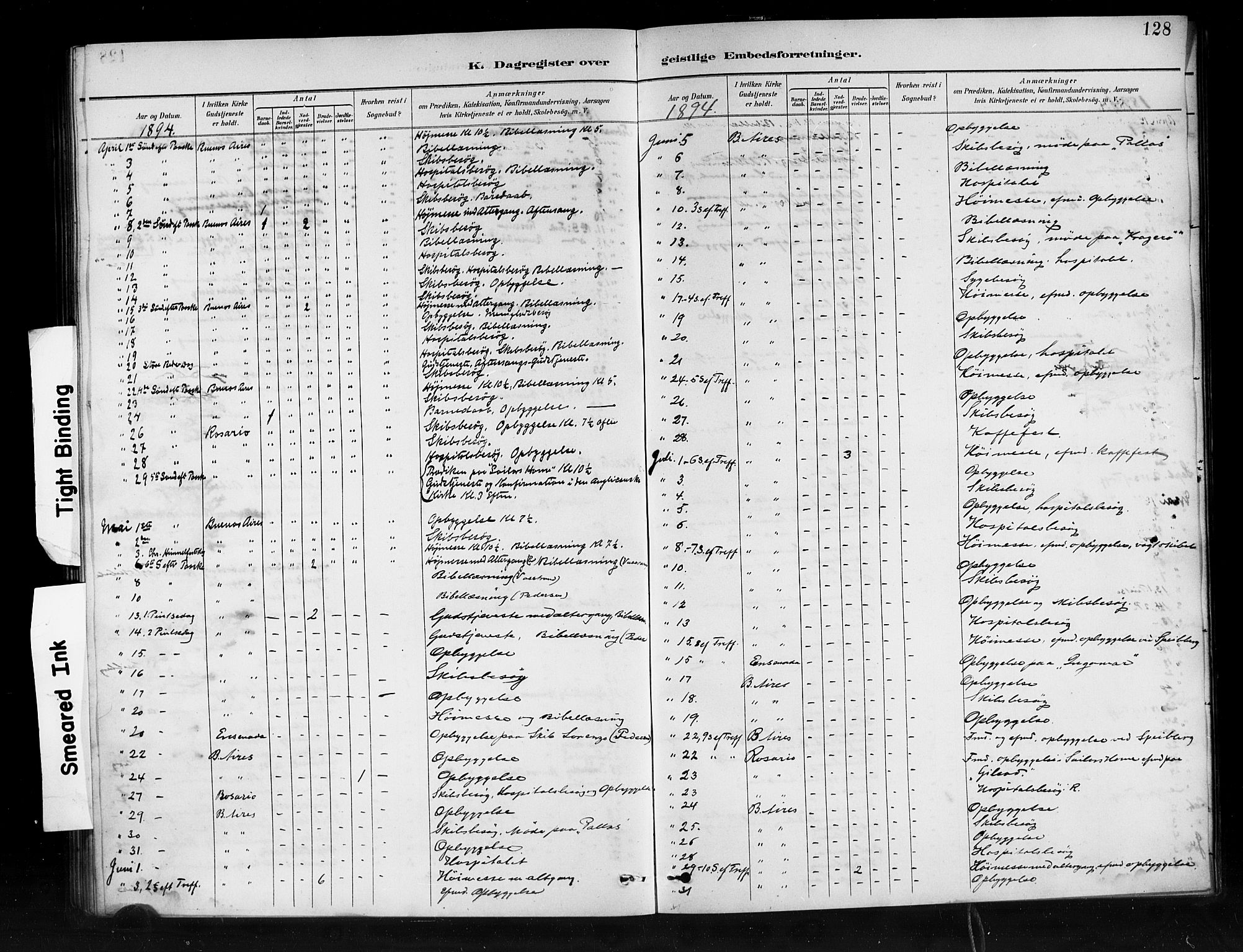 Den norske sjømannsmisjon i utlandet/Syd-Amerika (Buenos Aires m.fl.), SAB/SAB/PA-0118/H/Ha/L0001: Parish register (official) no. A 1, 1888-1898, p. 128