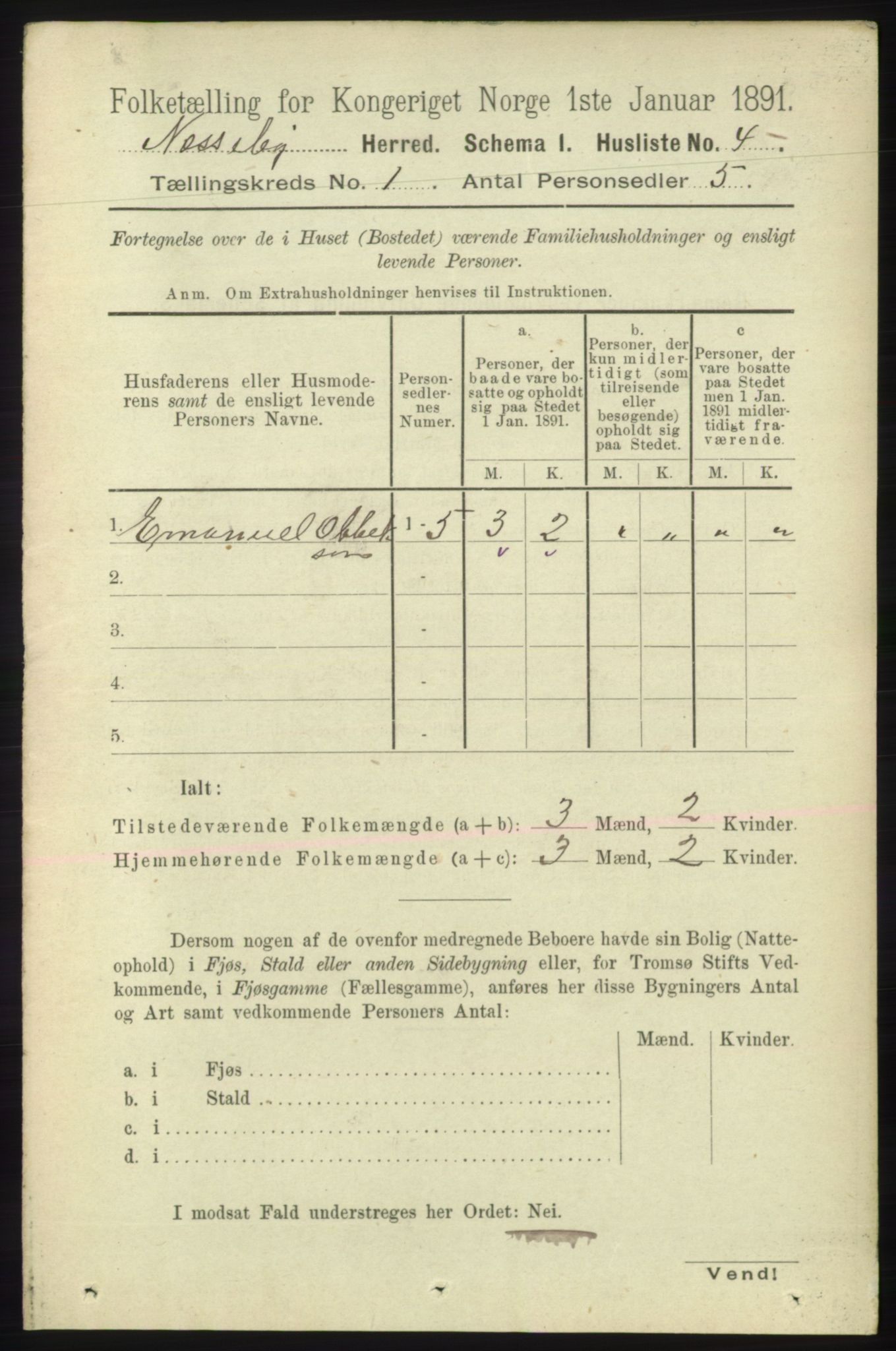 RA, 1891 census for 2027 Nesseby, 1891, p. 19