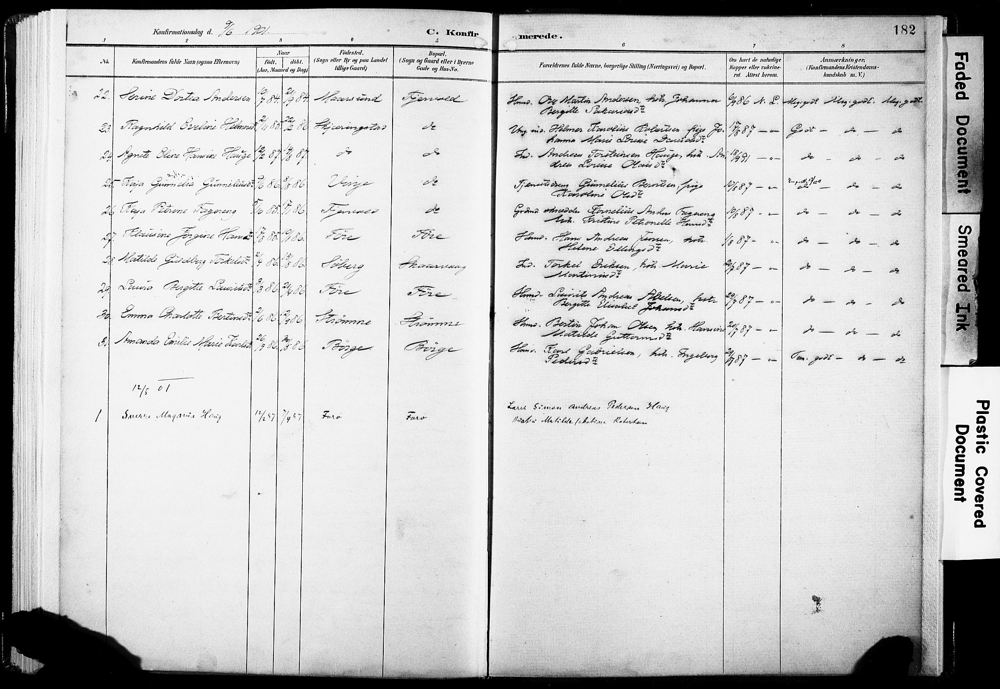 Ministerialprotokoller, klokkerbøker og fødselsregistre - Nordland, AV/SAT-A-1459/891/L1304: Parish register (official) no. 891A09, 1895-1921, p. 182