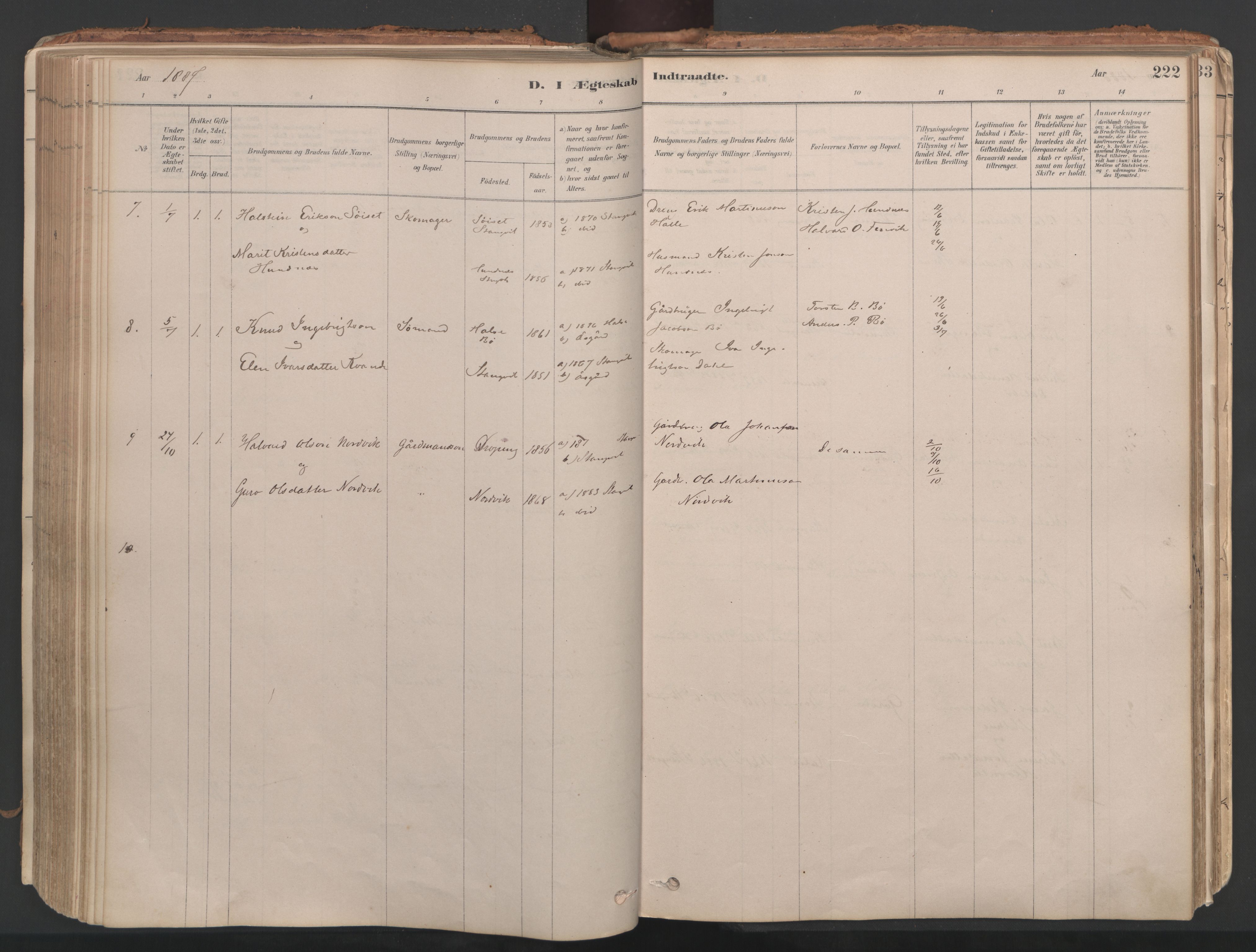 Ministerialprotokoller, klokkerbøker og fødselsregistre - Møre og Romsdal, AV/SAT-A-1454/592/L1029: Parish register (official) no. 592A07, 1879-1902, p. 222