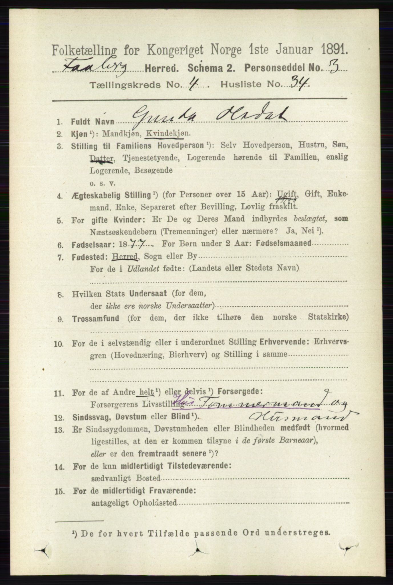 RA, 1891 census for 0524 Fåberg, 1891, p. 1432