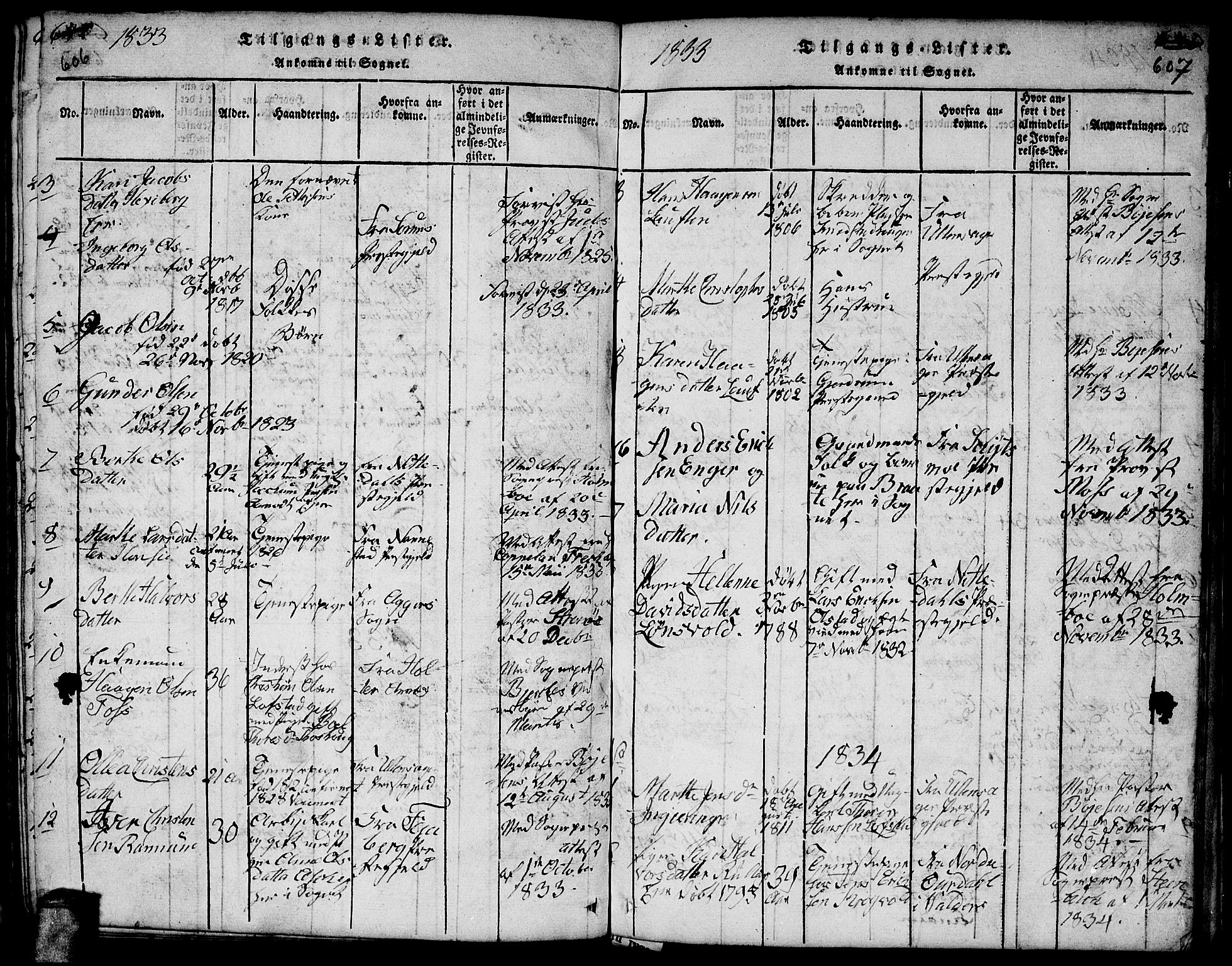 Gjerdrum prestekontor Kirkebøker, SAO/A-10412b/F/Fa/L0004: Parish register (official) no. I 4, 1816-1836, p. 606-607