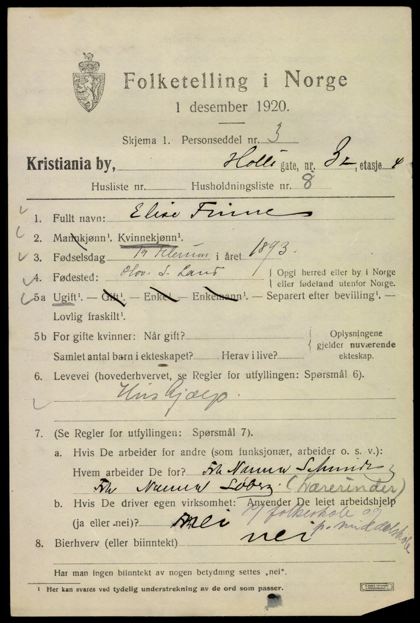 SAO, 1920 census for Kristiania, 1920, p. 298935