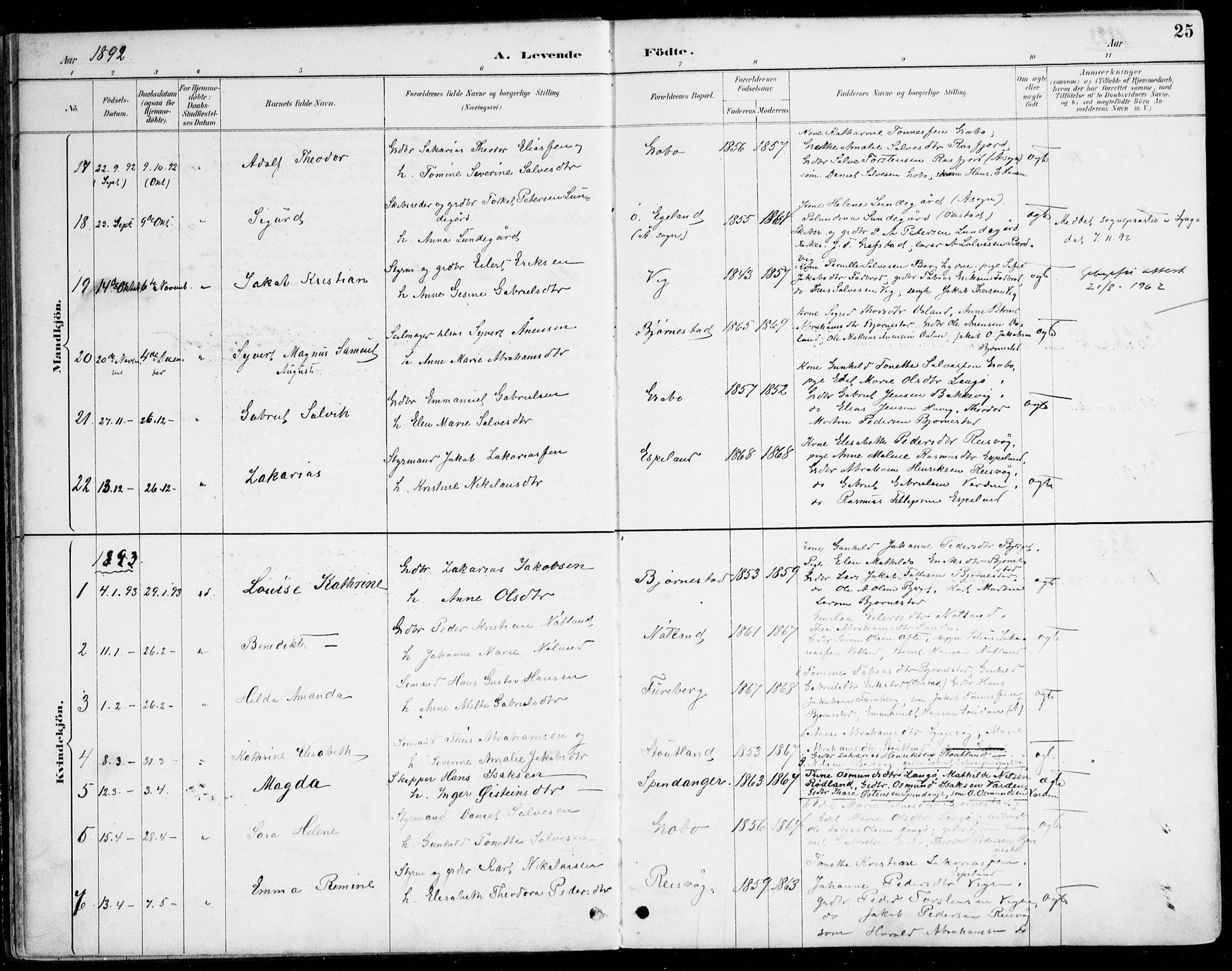 Herad sokneprestkontor, SAK/1111-0018/F/Fa/Fab/L0005: Parish register (official) no. A 5, 1886-1913, p. 25