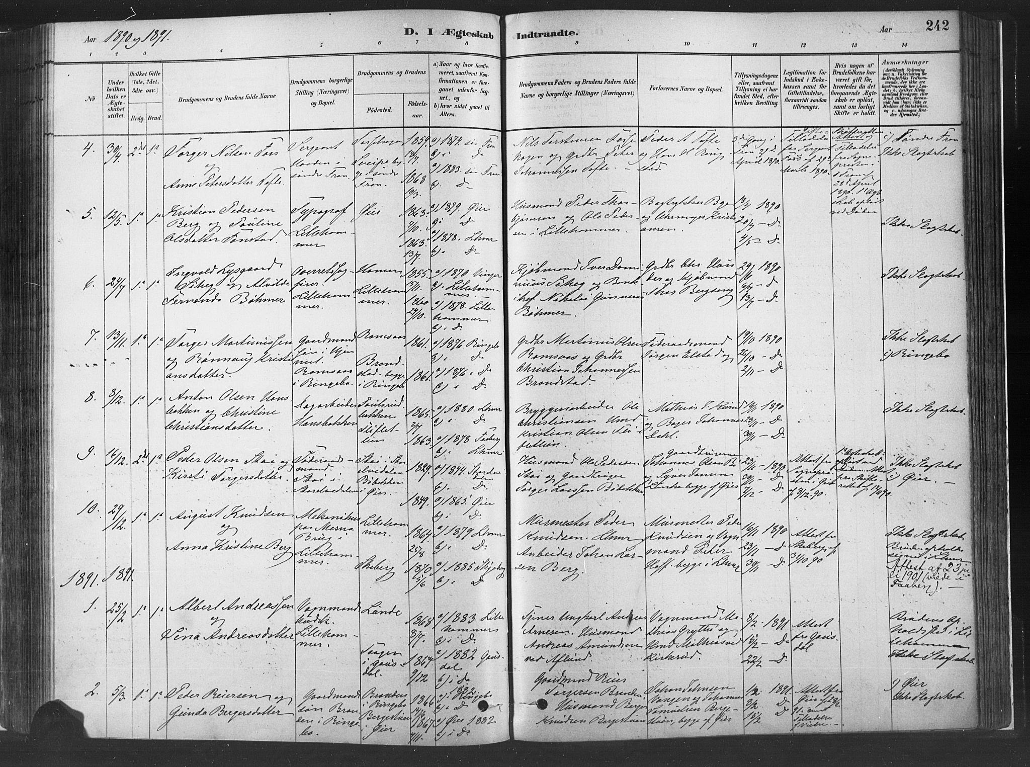 Fåberg prestekontor, SAH/PREST-086/H/Ha/Haa/L0010: Parish register (official) no. 10, 1879-1900, p. 242