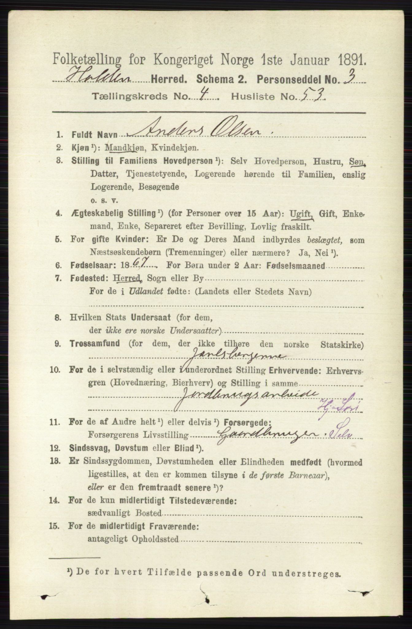 RA, 1891 census for 0819 Holla, 1891, p. 2577