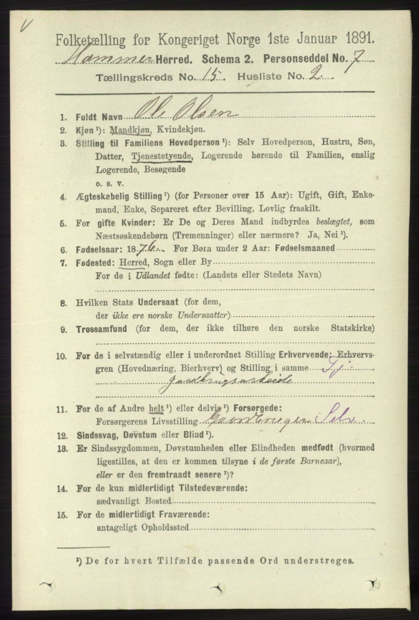 RA, 1891 census for 1254 Hamre, 1891, p. 4703