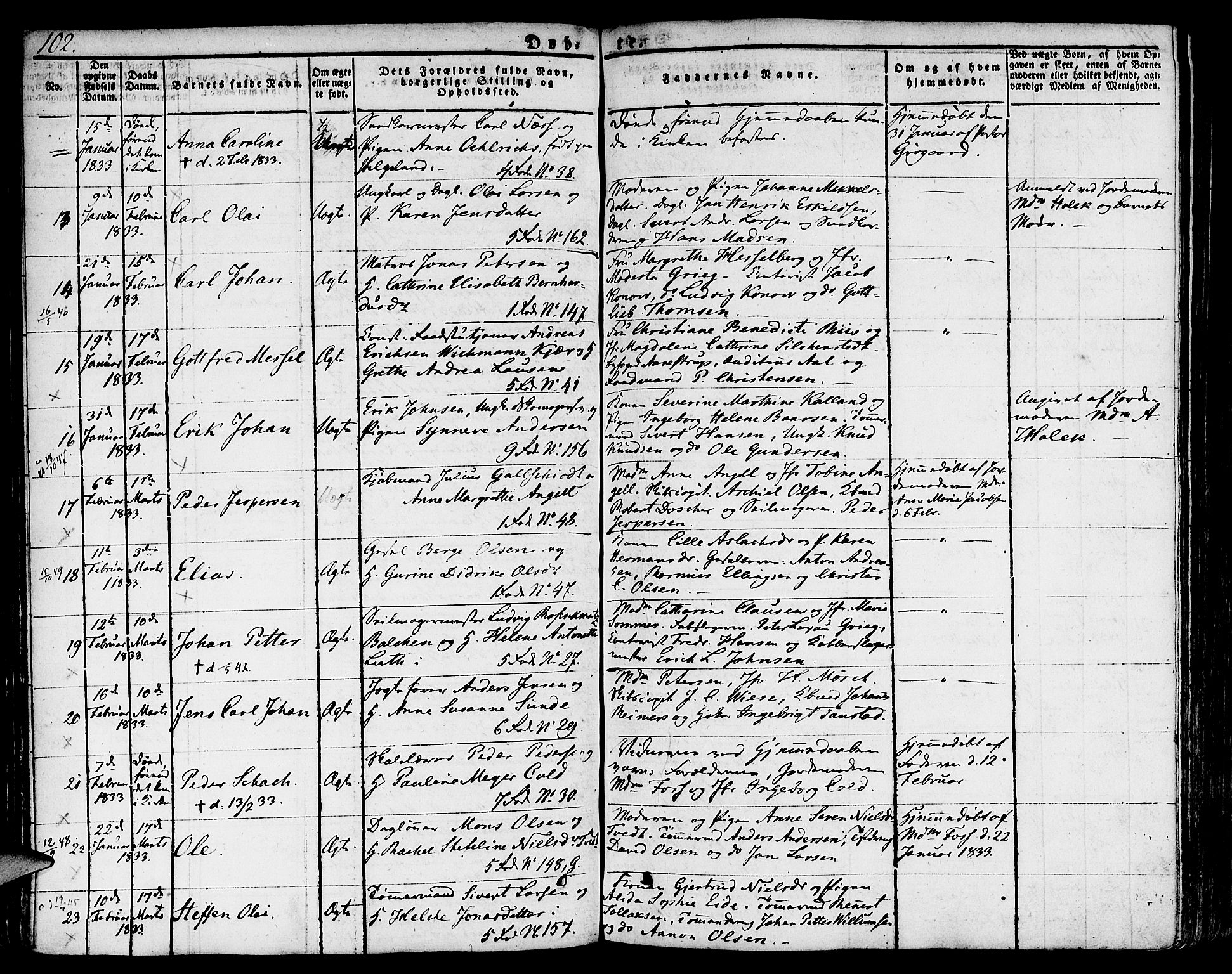 Nykirken Sokneprestembete, SAB/A-77101/H/Hab: Parish register (copy) no. A 5I, 1821-1841, p. 102