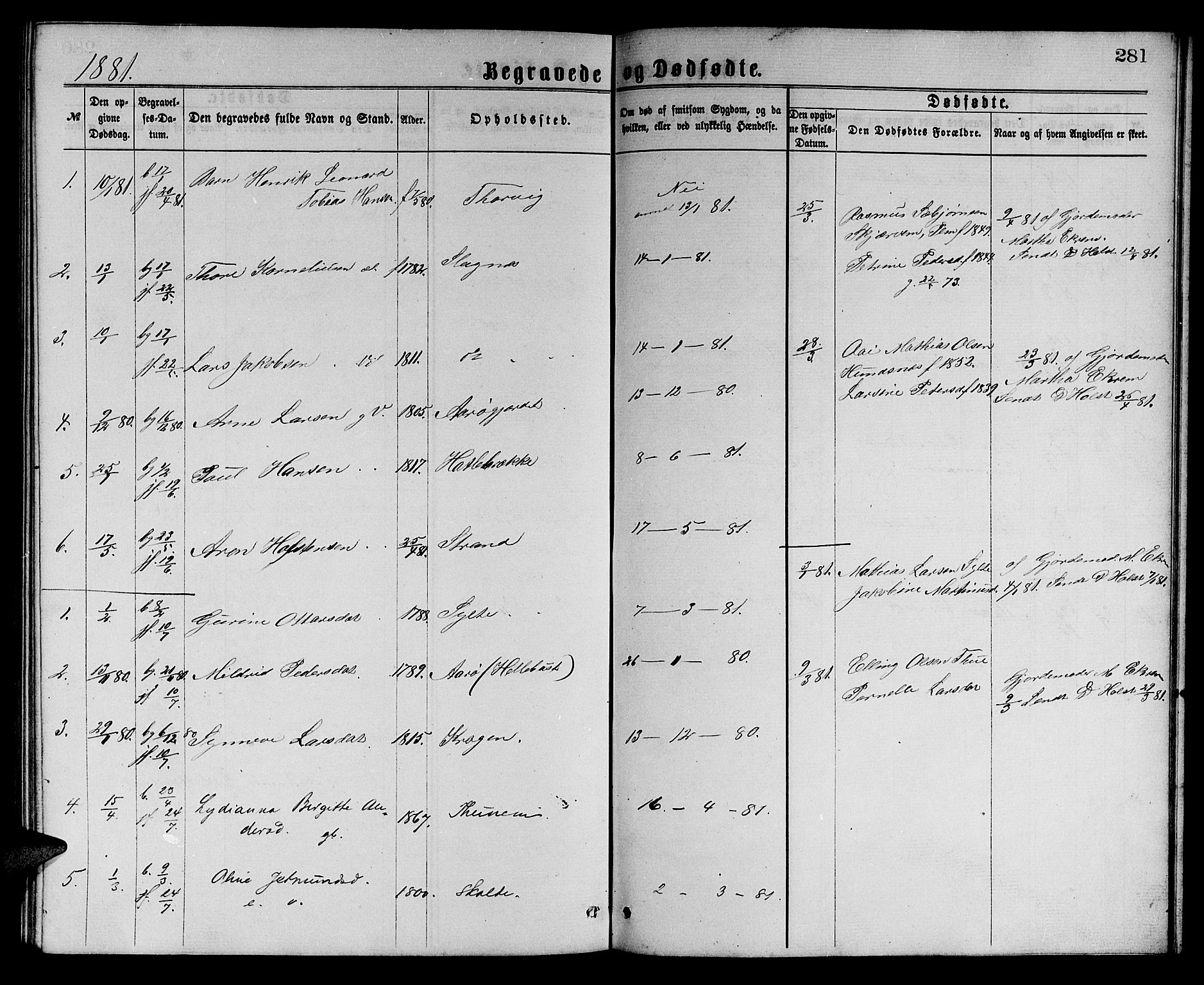 Ministerialprotokoller, klokkerbøker og fødselsregistre - Møre og Romsdal, SAT/A-1454/501/L0016: Parish register (copy) no. 501C02, 1868-1884, p. 281