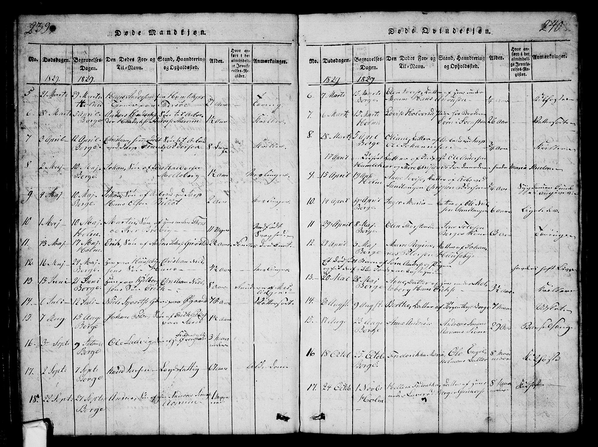 Borge prestekontor Kirkebøker, AV/SAO-A-10903/G/Ga/L0001: Parish register (copy) no.  I 1, 1815-1835, p. 239-240