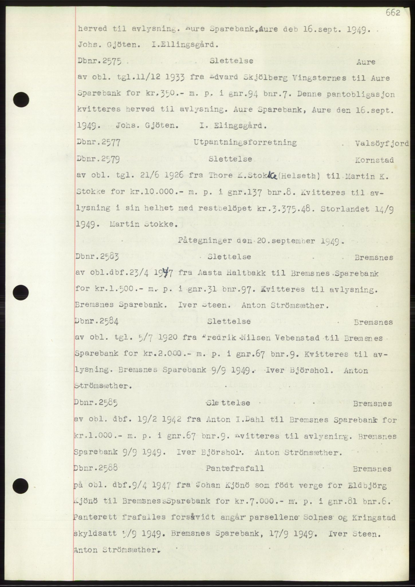 Nordmøre sorenskriveri, SAT/A-4132/1/2/2Ca: Mortgage book no. C82b, 1946-1951, Diary no: : 2575/1949