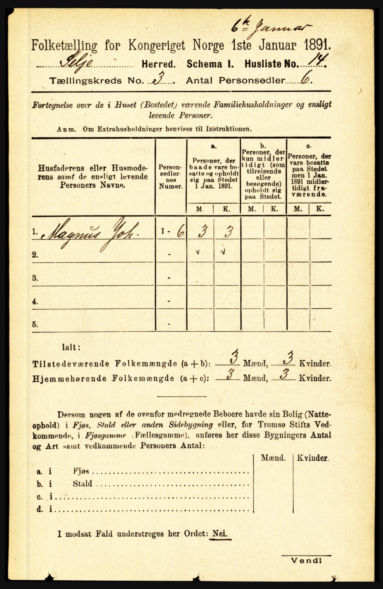 RA, 1891 census for 1441 Selje, 1891, p. 600