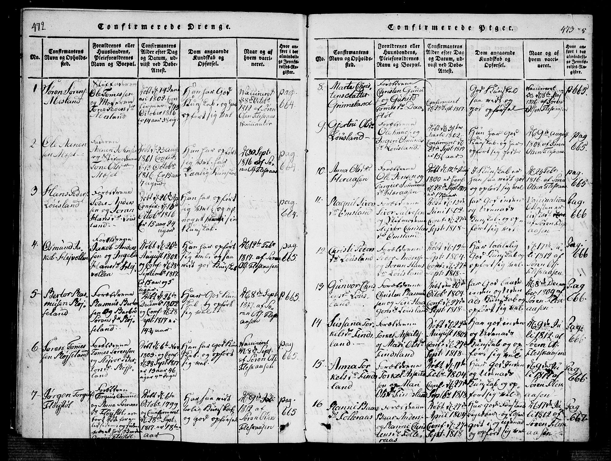 Bjelland sokneprestkontor, AV/SAK-1111-0005/F/Fa/Fab/L0002: Parish register (official) no. A 2, 1816-1869, p. 472-473