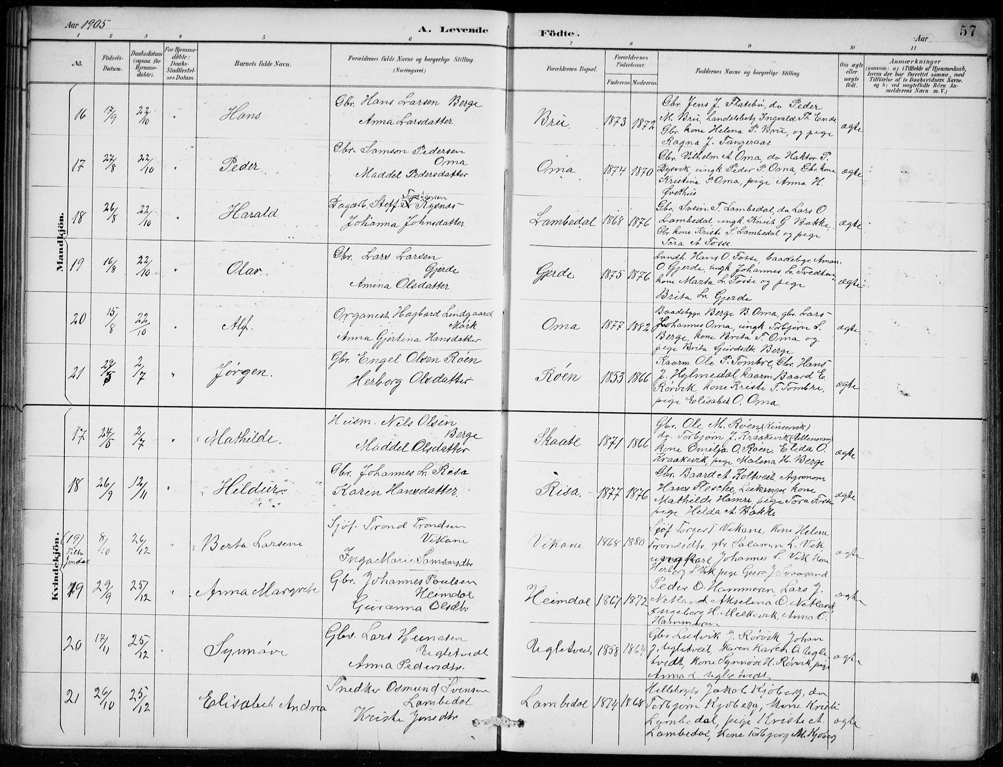 Strandebarm sokneprestembete, AV/SAB-A-78401/H/Hab: Parish register (copy) no. B  1, 1891-1914, p. 57