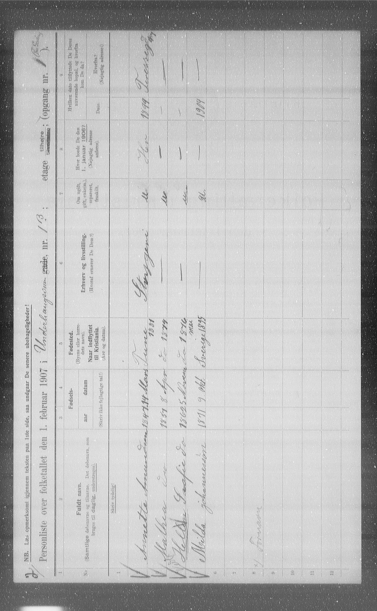 OBA, Municipal Census 1907 for Kristiania, 1907, p. 60915