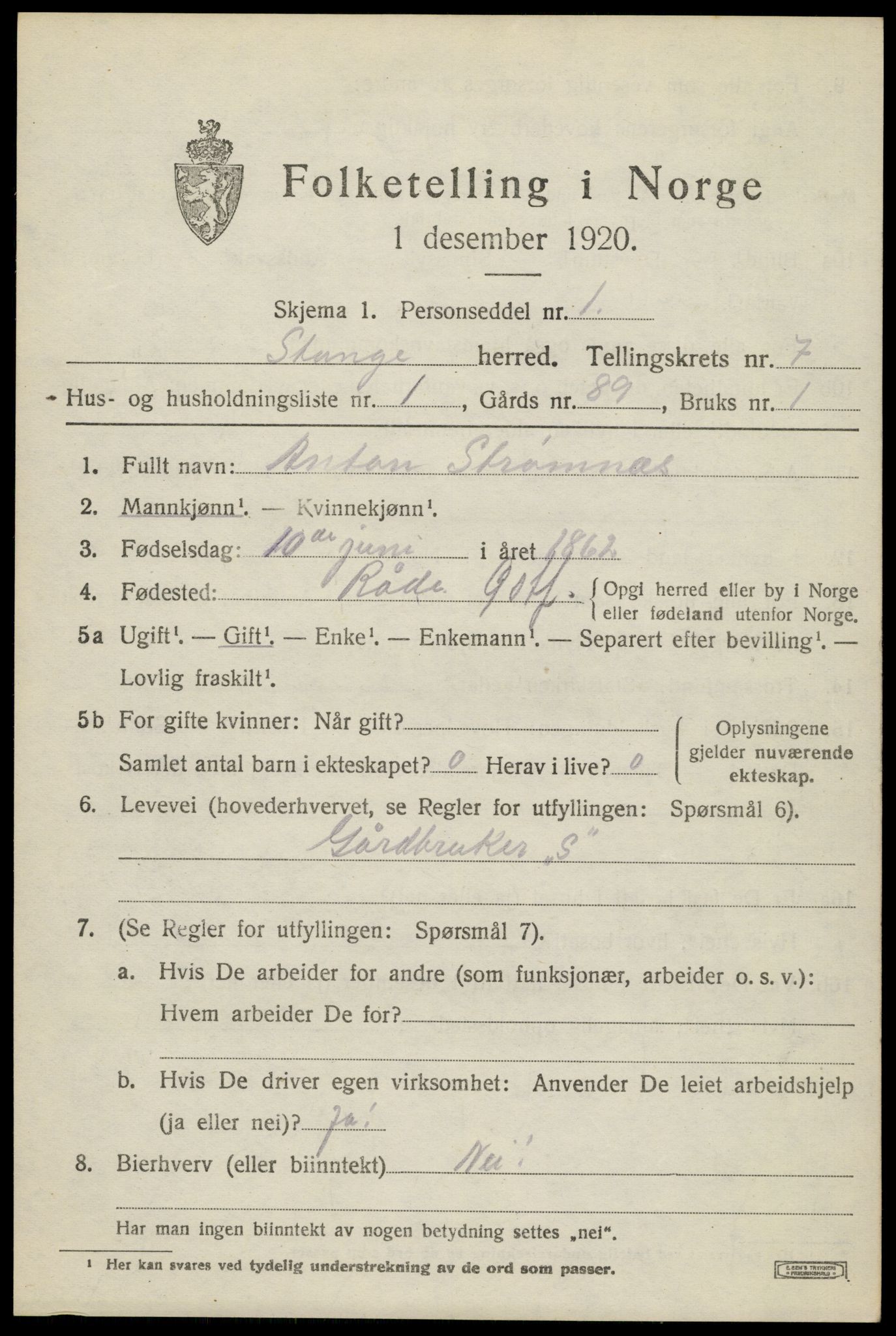 SAH, 1920 census for Stange, 1920, p. 12227