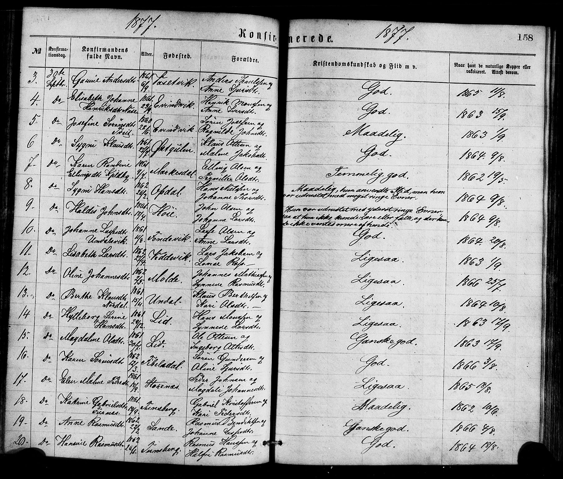 Gulen sokneprestembete, SAB/A-80201/H/Haa/Haaa/L0023: Parish register (official) no. A 23, 1870-1880, p. 158