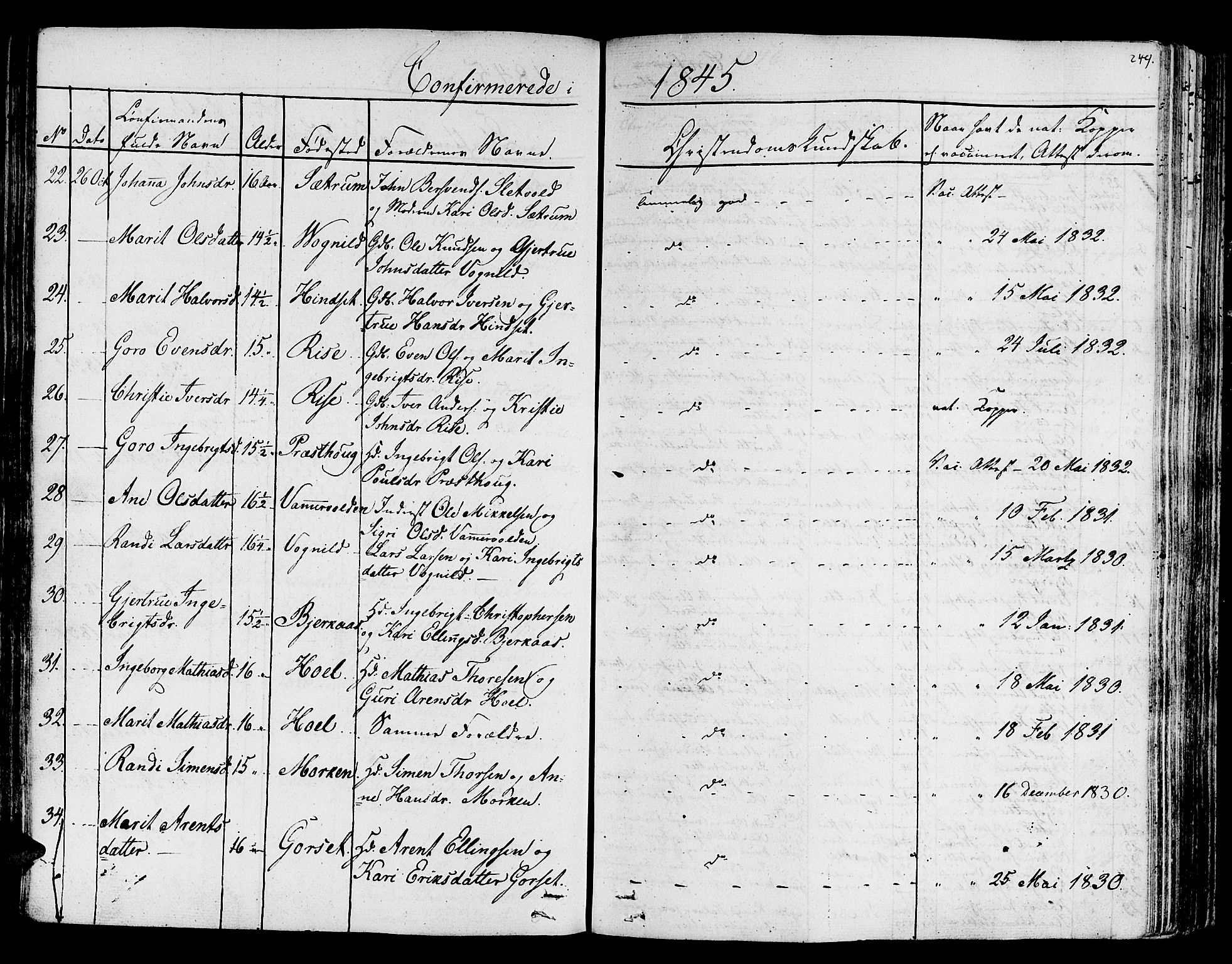 Ministerialprotokoller, klokkerbøker og fødselsregistre - Sør-Trøndelag, AV/SAT-A-1456/678/L0897: Parish register (official) no. 678A06-07, 1821-1847, p. 249