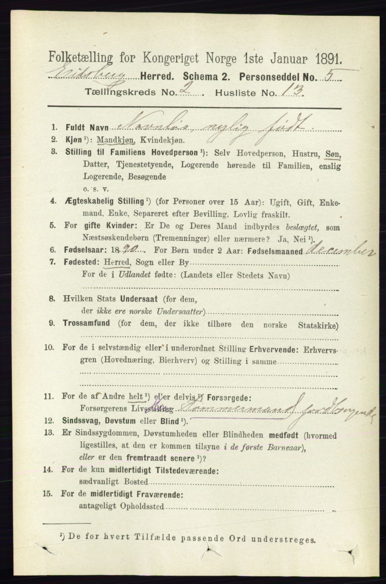 RA, 1891 census for 0125 Eidsberg, 1891, p. 902