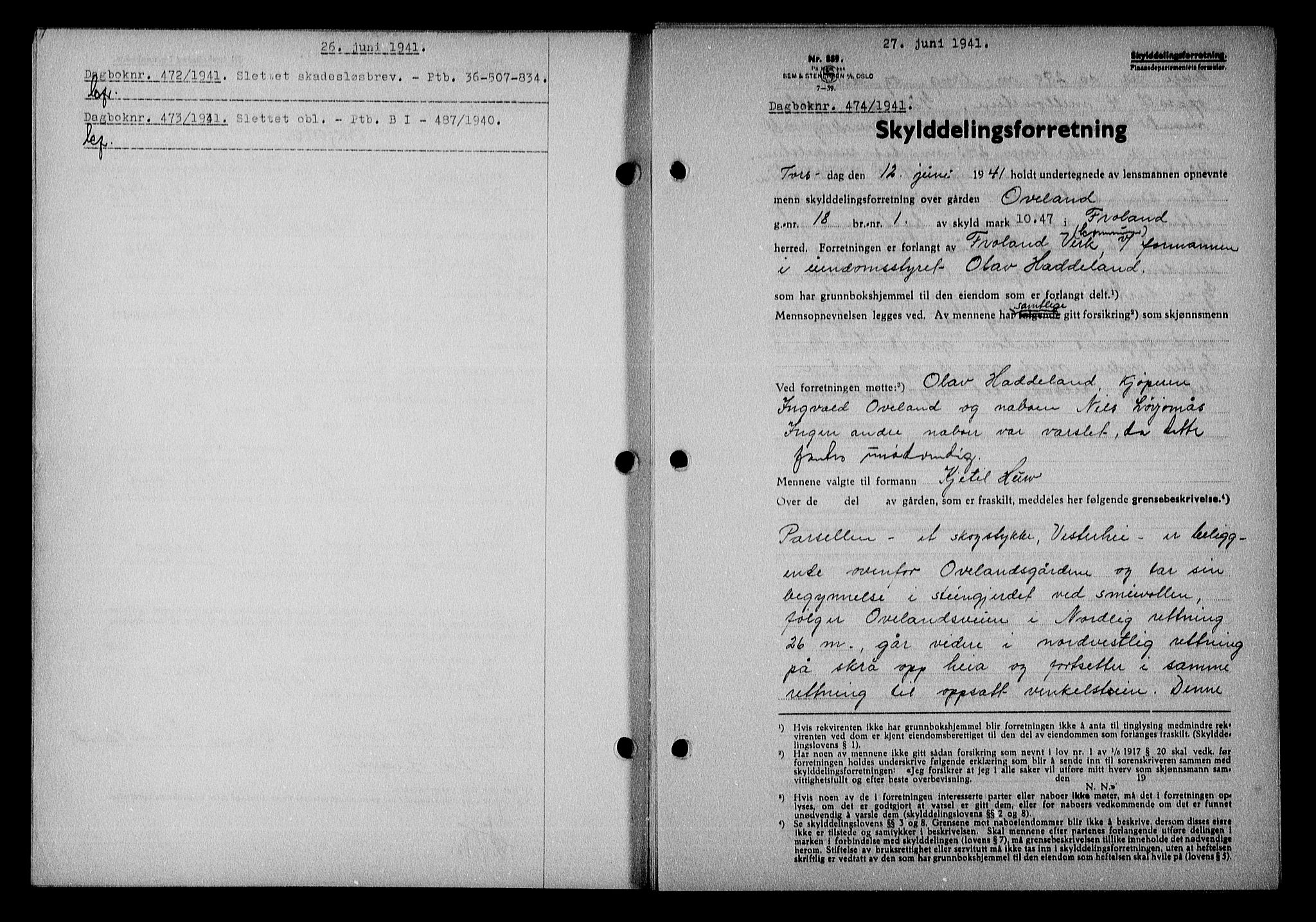 Nedenes sorenskriveri, SAK/1221-0006/G/Gb/Gba/L0048: Mortgage book no. A-II, 1940-1941, Diary no: : 474/1941