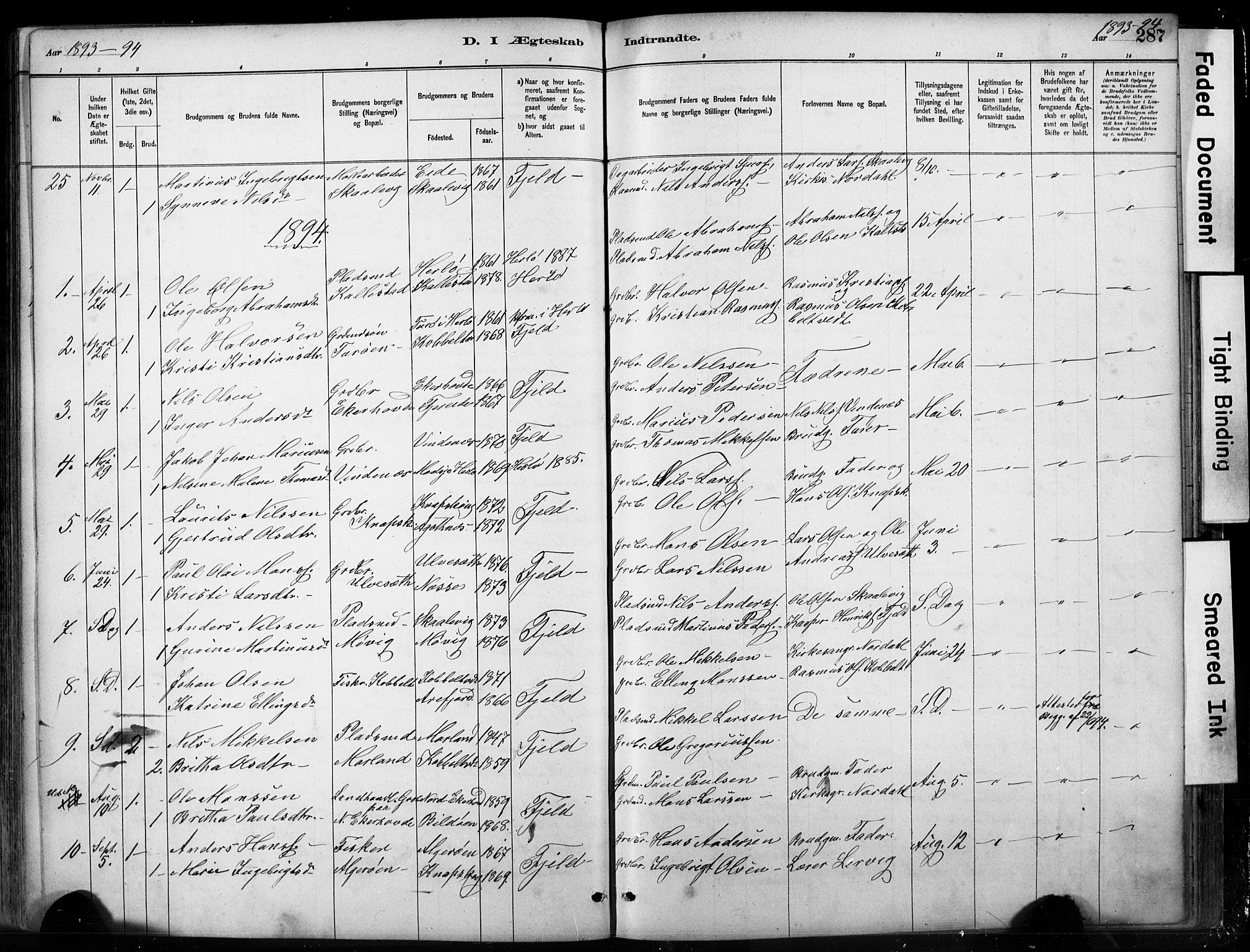 Fjell sokneprestembete, SAB/A-75301/H/Hab: Parish register (copy) no. A 4, 1880-1899, p. 287