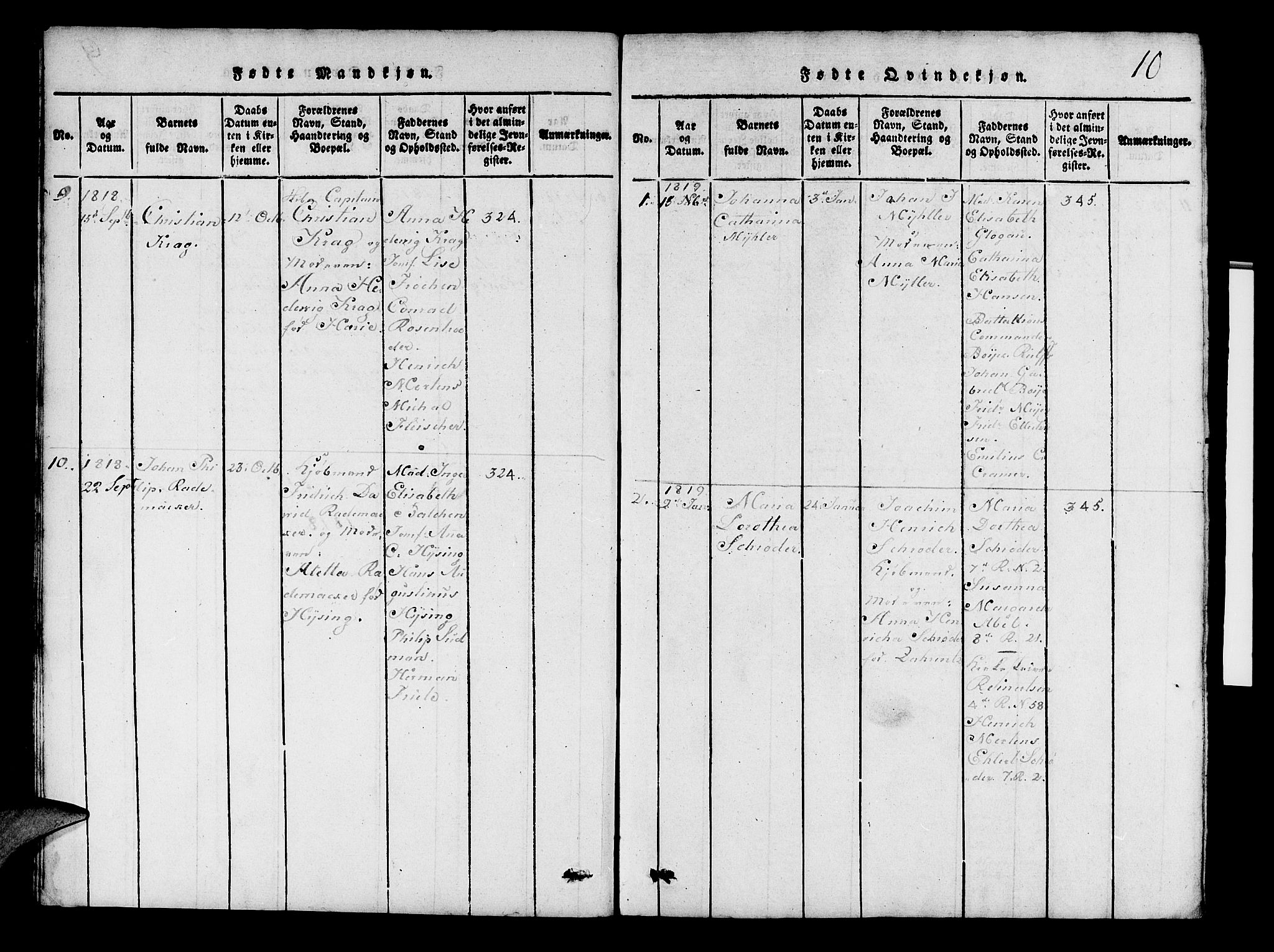 Mariakirken Sokneprestembete, SAB/A-76901/H/Hab/L0001: Parish register (copy) no. A 1, 1815-1846, p. 10