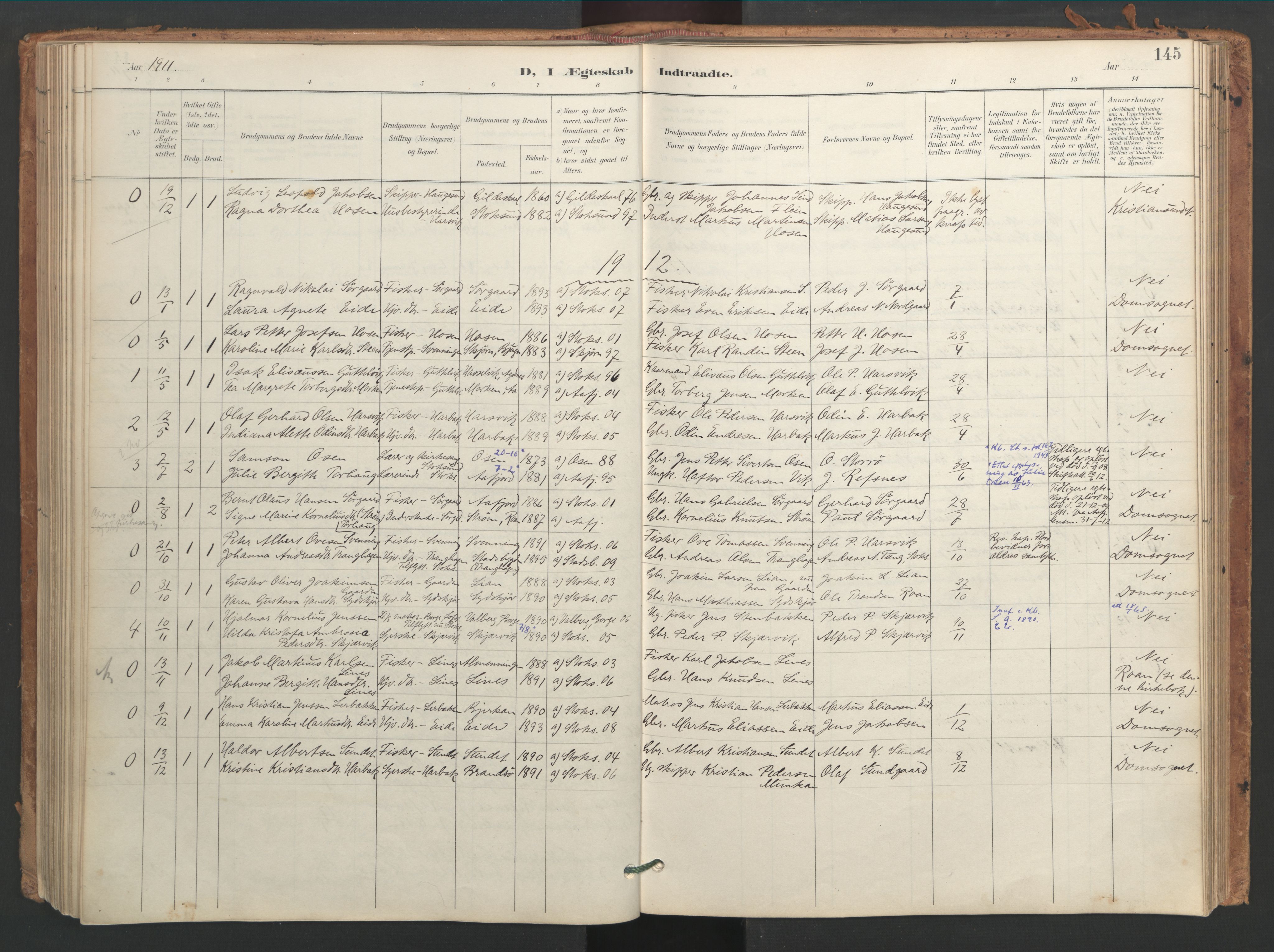 Ministerialprotokoller, klokkerbøker og fødselsregistre - Sør-Trøndelag, SAT/A-1456/656/L0693: Parish register (official) no. 656A02, 1894-1913, p. 145