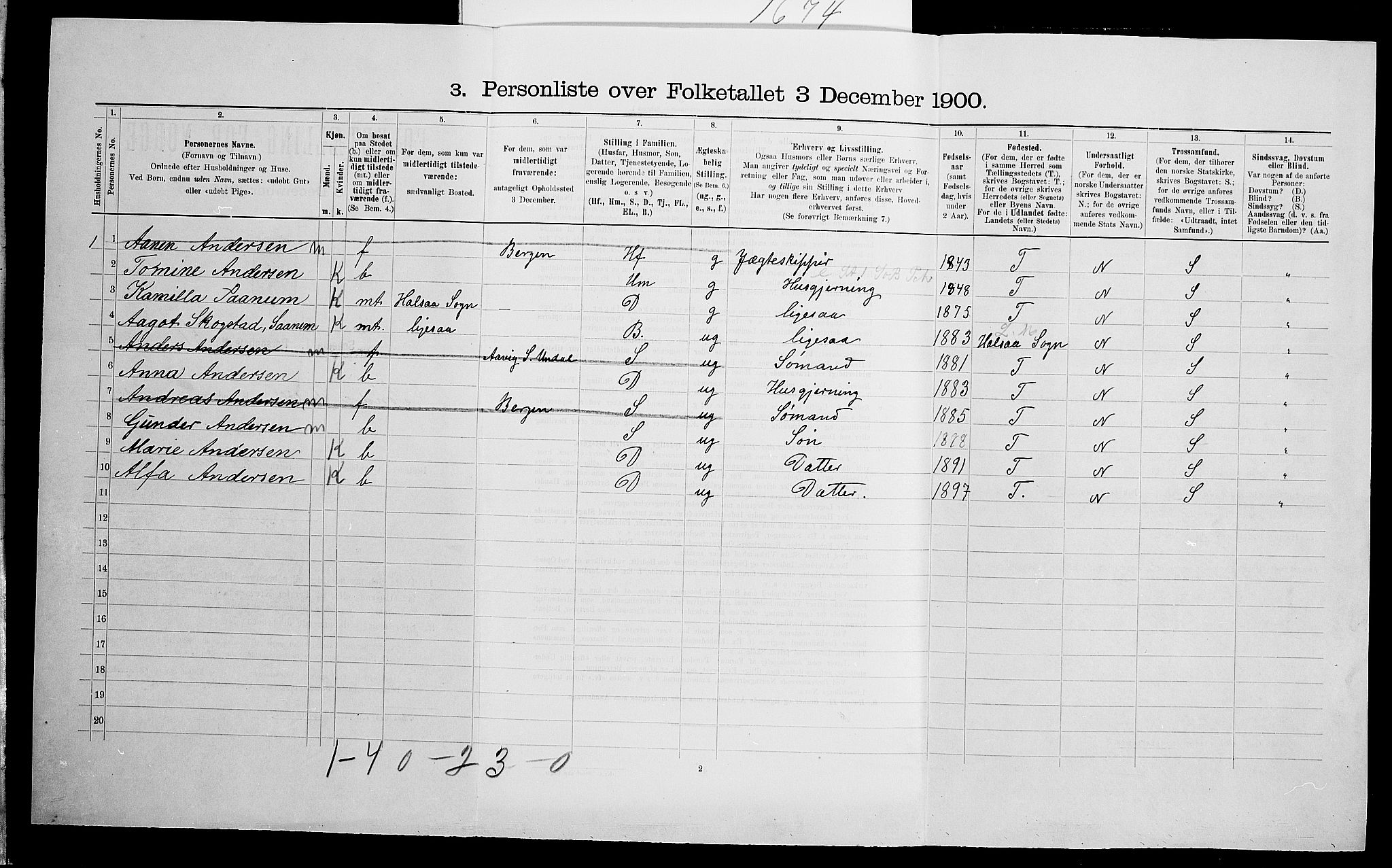 SAK, 1900 census for Sør-Audnedal, 1900, p. 551