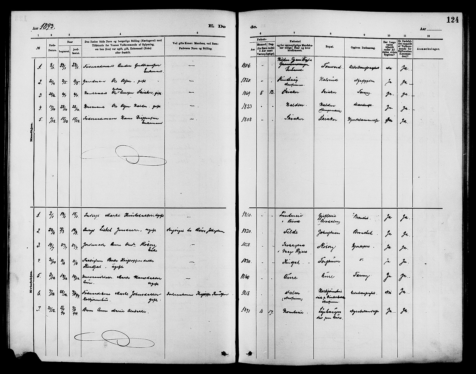 Nordre Land prestekontor, SAH/PREST-124/H/Ha/Haa/L0003: Parish register (official) no. 3, 1882-1896, p. 124