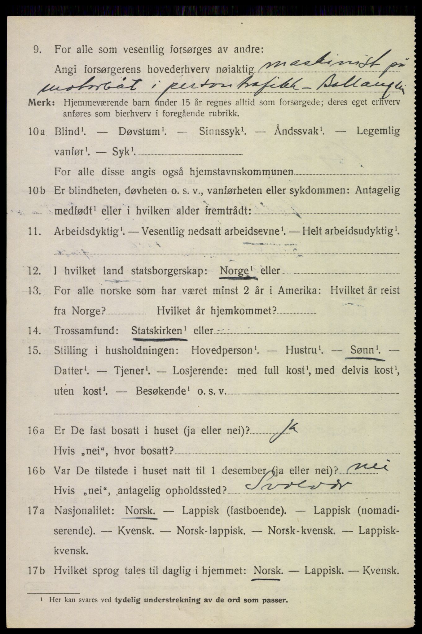 SAT, 1920 census for Vågan, 1920, p. 5426