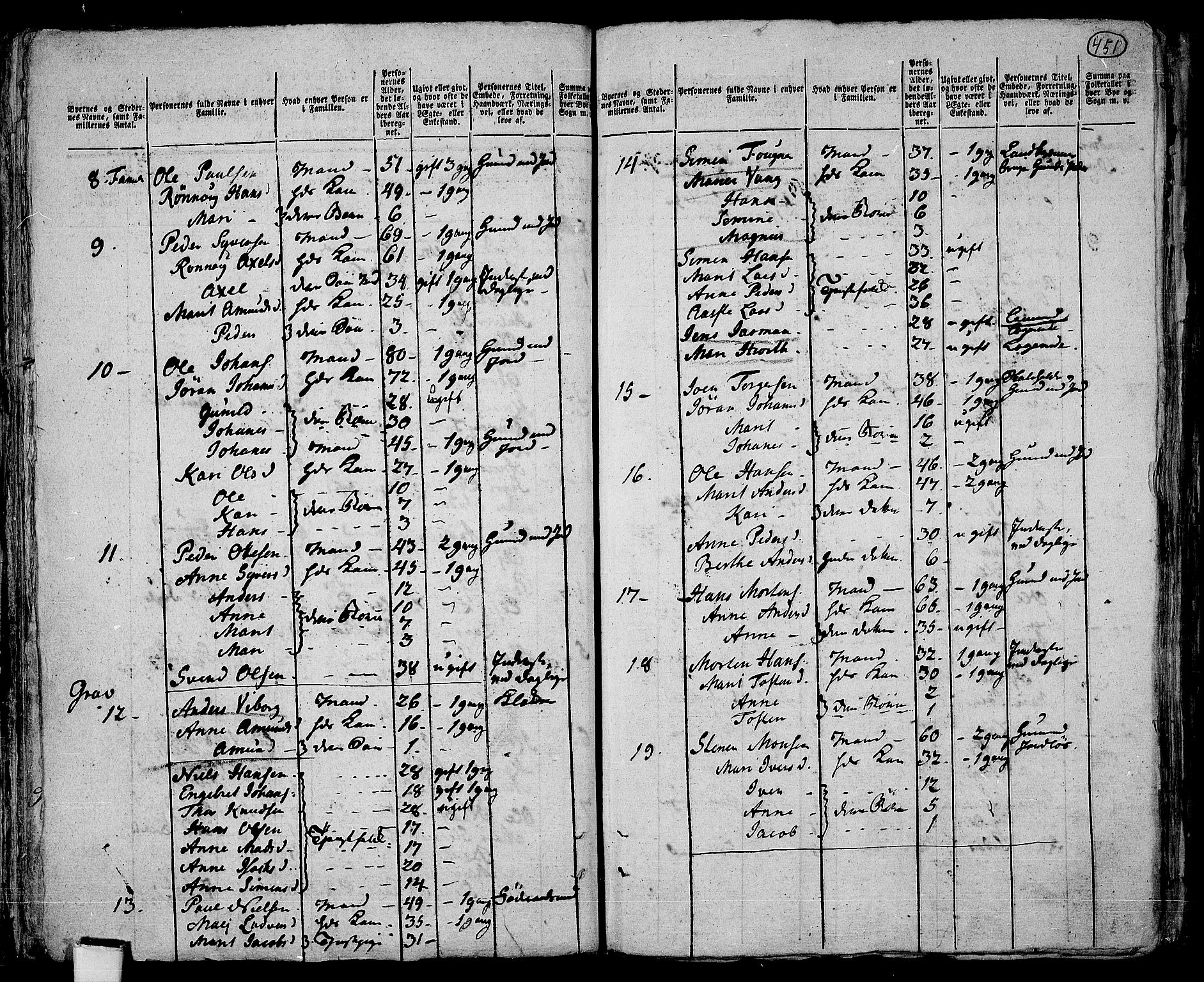 RA, 1801 census for 0518P Fron, 1801, p. 450b-451a