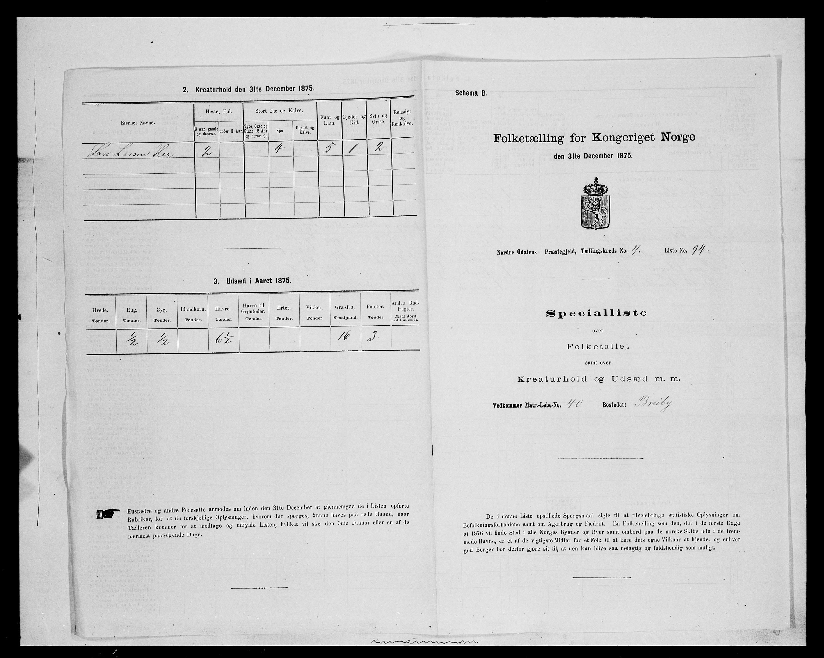 SAH, 1875 census for 0418P Nord-Odal, 1875, p. 732