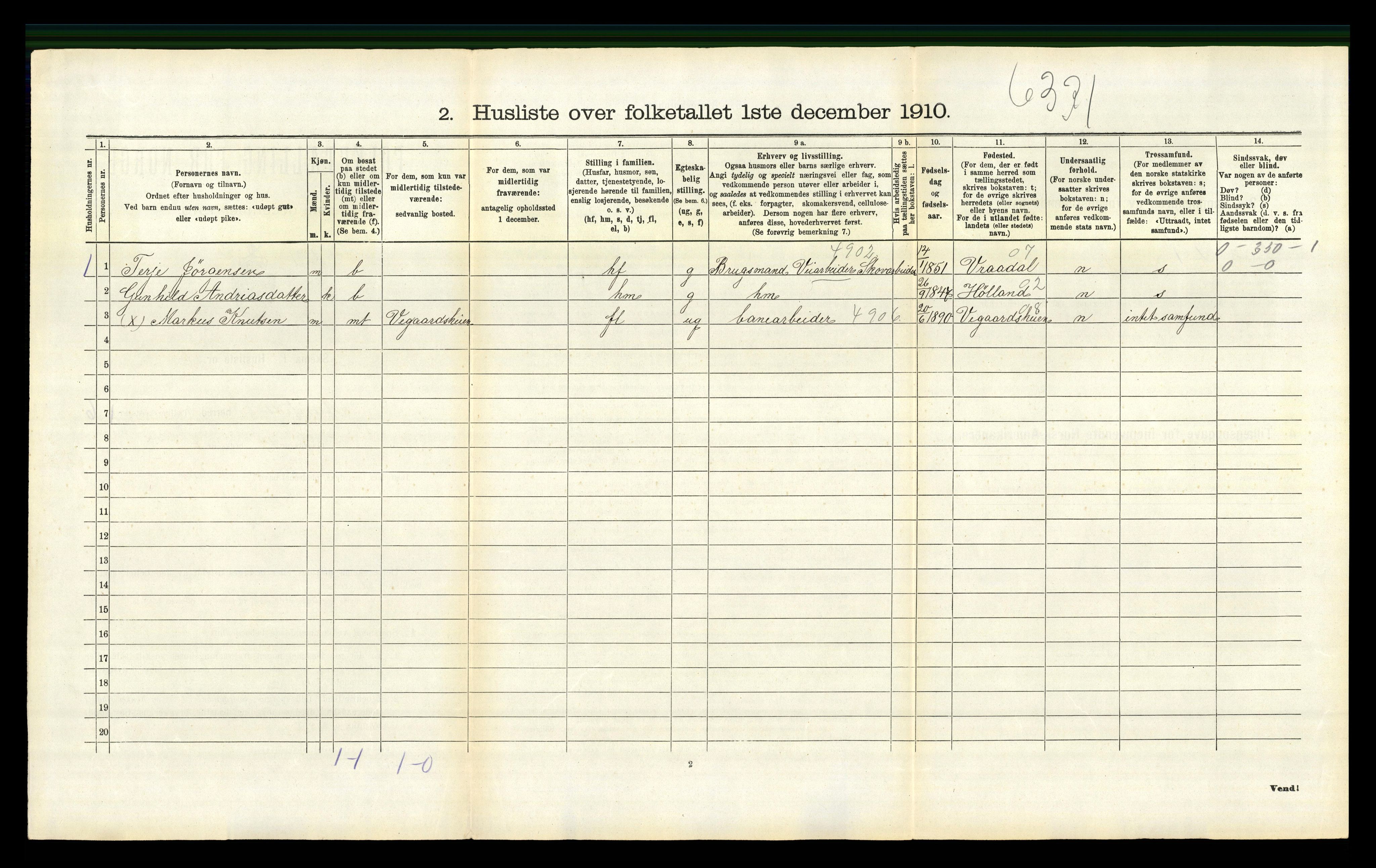 RA, 1910 census for Åmli, 1910, p. 380