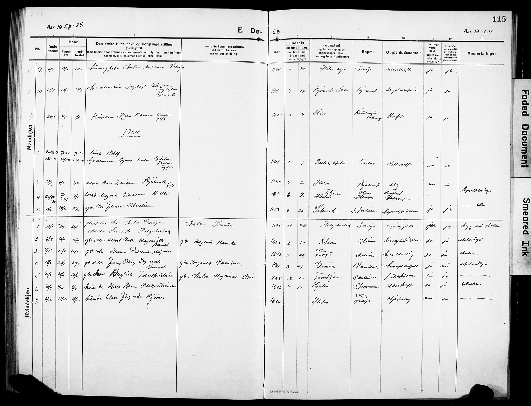 Ministerialprotokoller, klokkerbøker og fødselsregistre - Sør-Trøndelag, AV/SAT-A-1456/634/L0543: Parish register (copy) no. 634C05, 1917-1928, p. 115