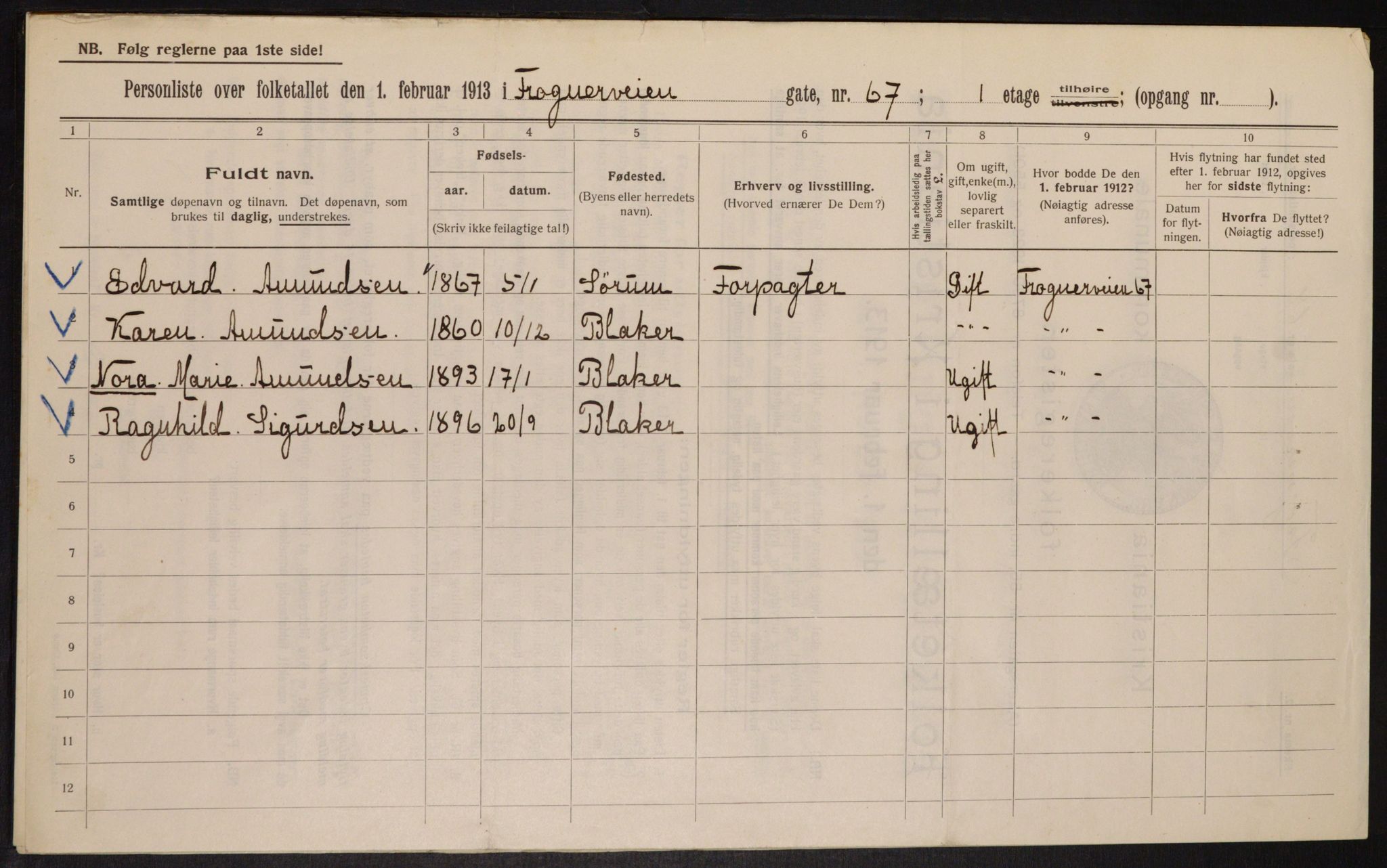 OBA, Municipal Census 1913 for Kristiania, 1913, p. 28079