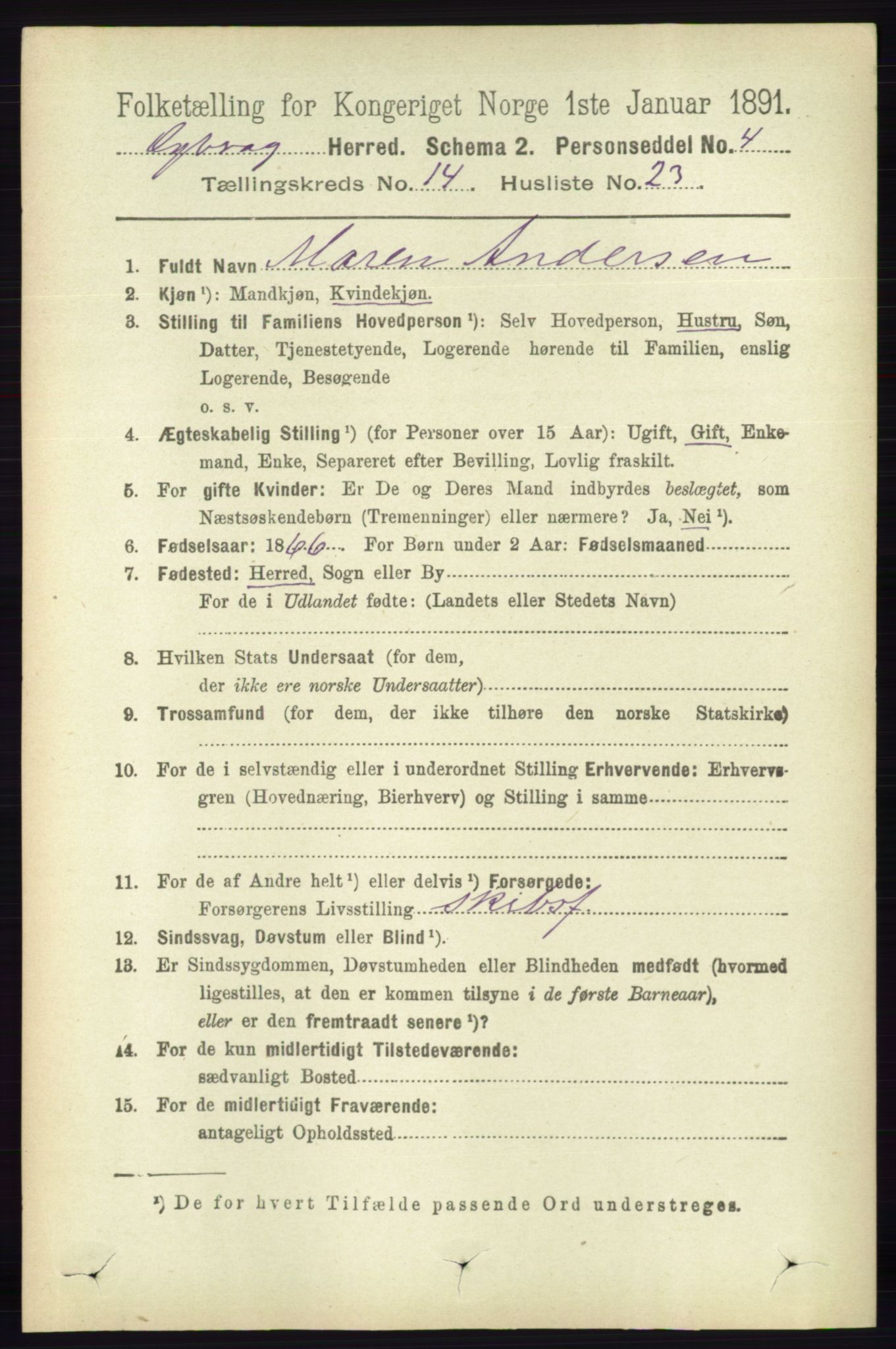 RA, 1891 census for 0915 Dypvåg, 1891, p. 5880