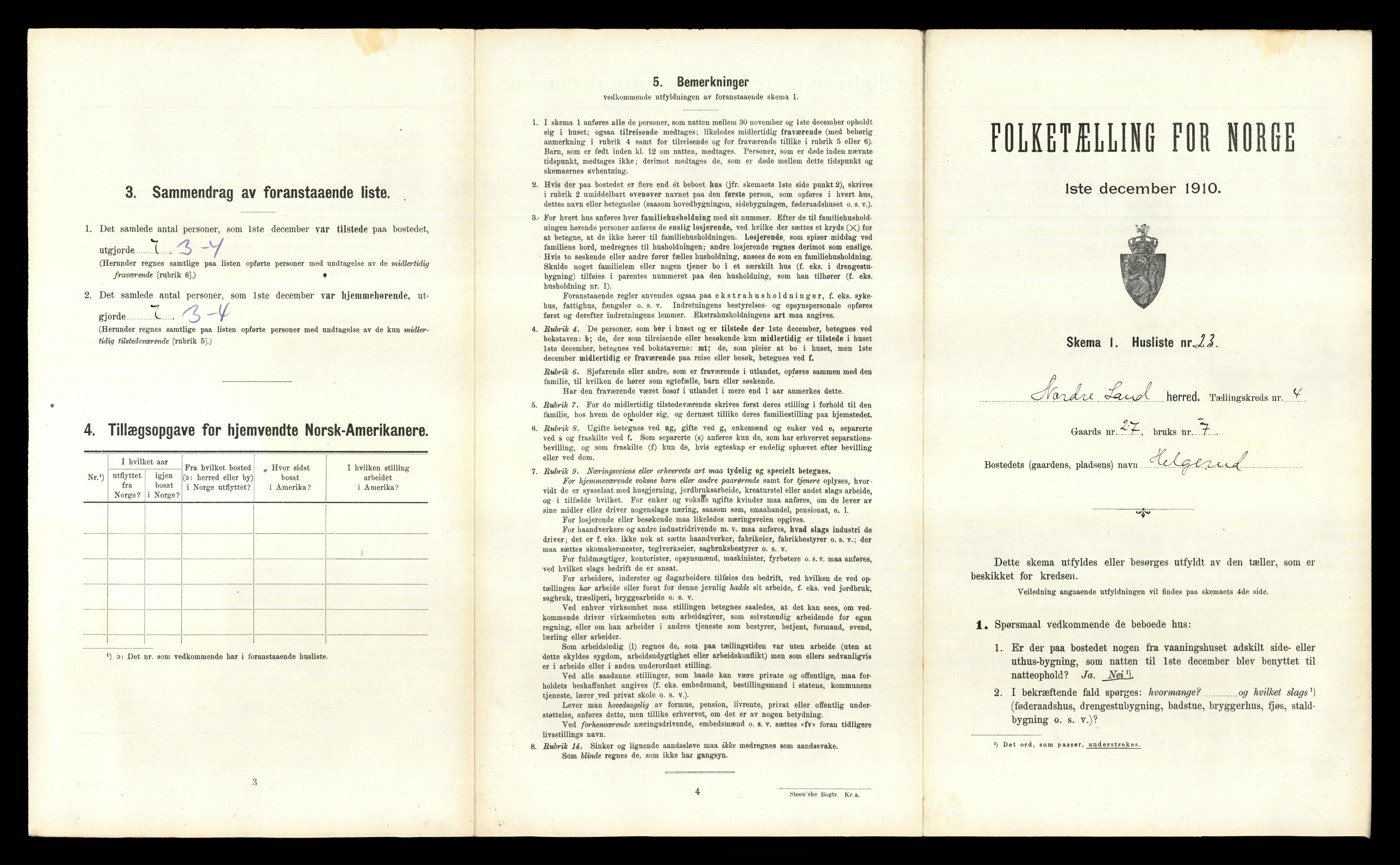 RA, 1910 census for Nordre Land, 1910, p. 447