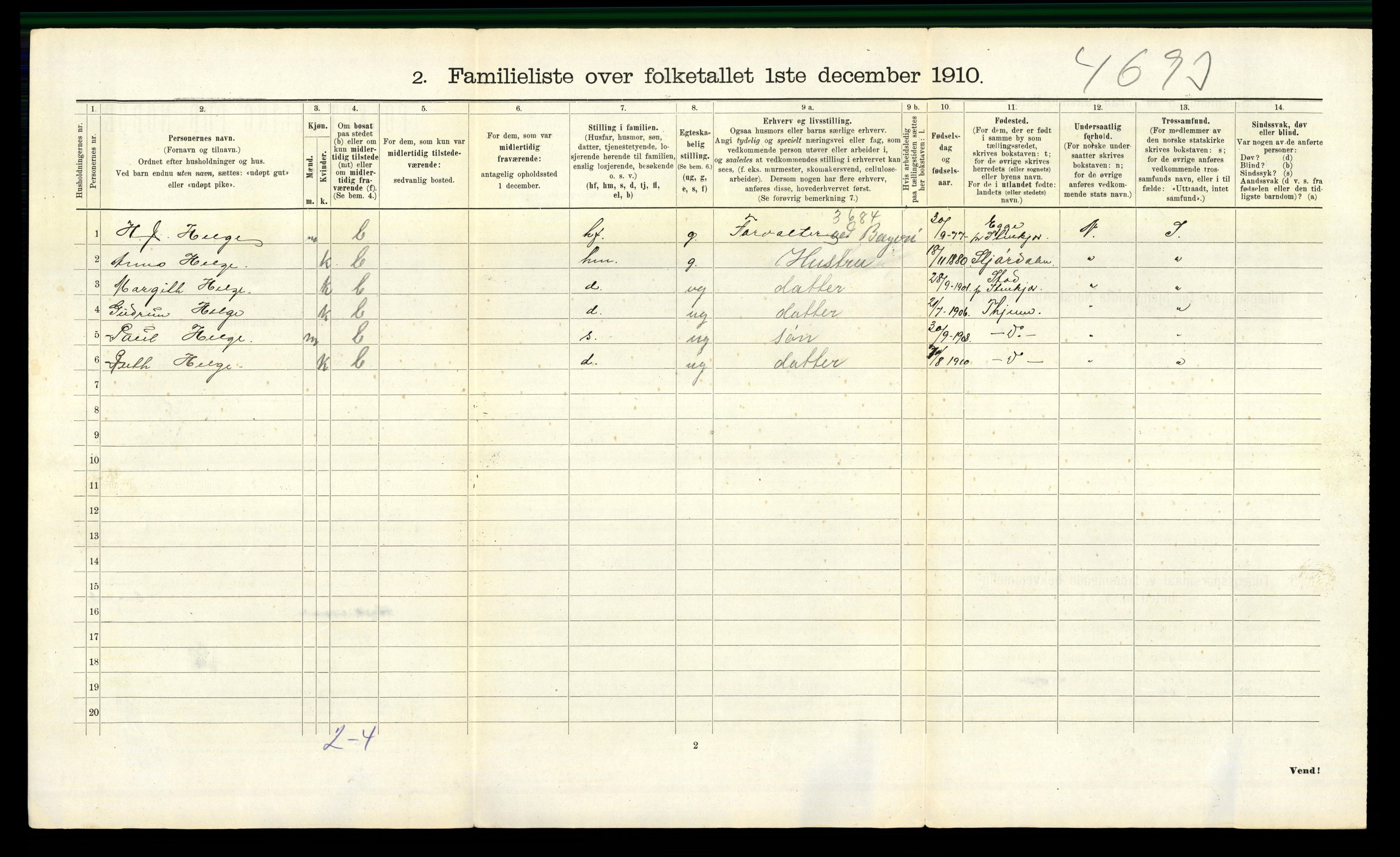 RA, 1910 census for Trondheim, 1910, p. 5890