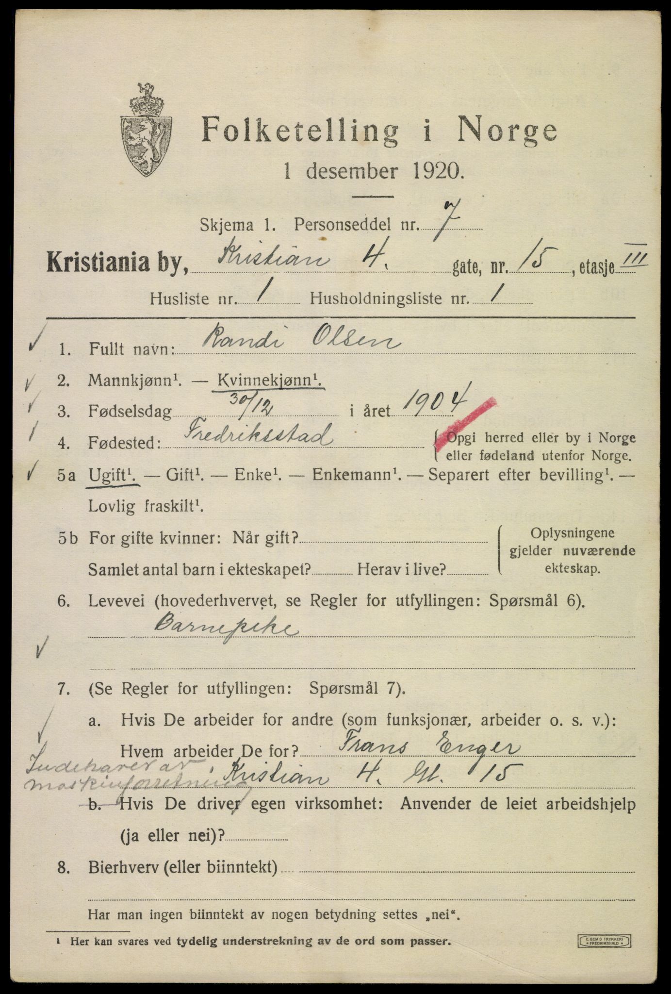 SAO, 1920 census for Kristiania, 1920, p. 352109