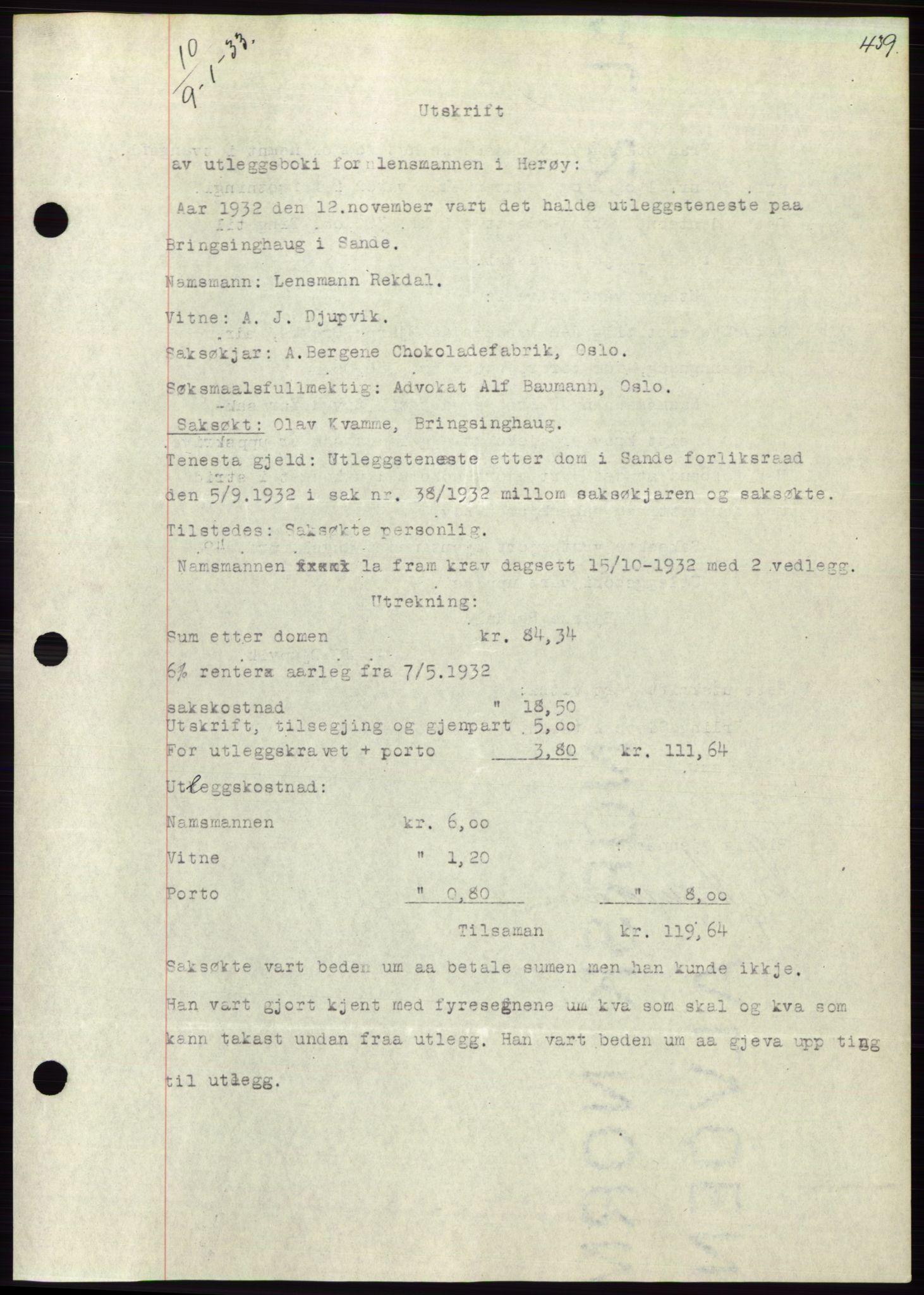 Søre Sunnmøre sorenskriveri, AV/SAT-A-4122/1/2/2C/L0054: Mortgage book no. 48, 1932-1933, Deed date: 09.01.1933