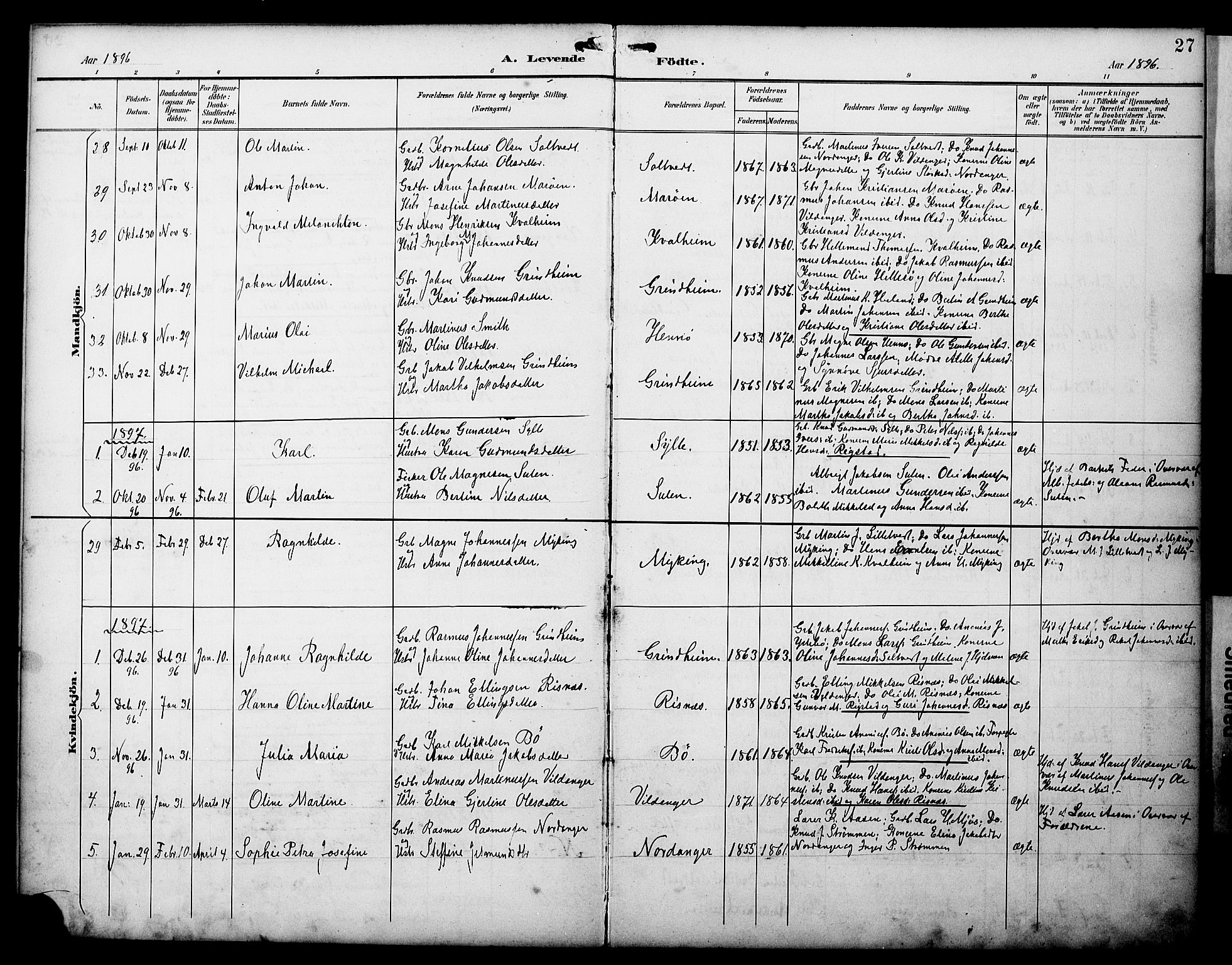 Manger sokneprestembete, SAB/A-76801/H/Haa: Parish register (official) no. C 2, 1891-1902, p. 27