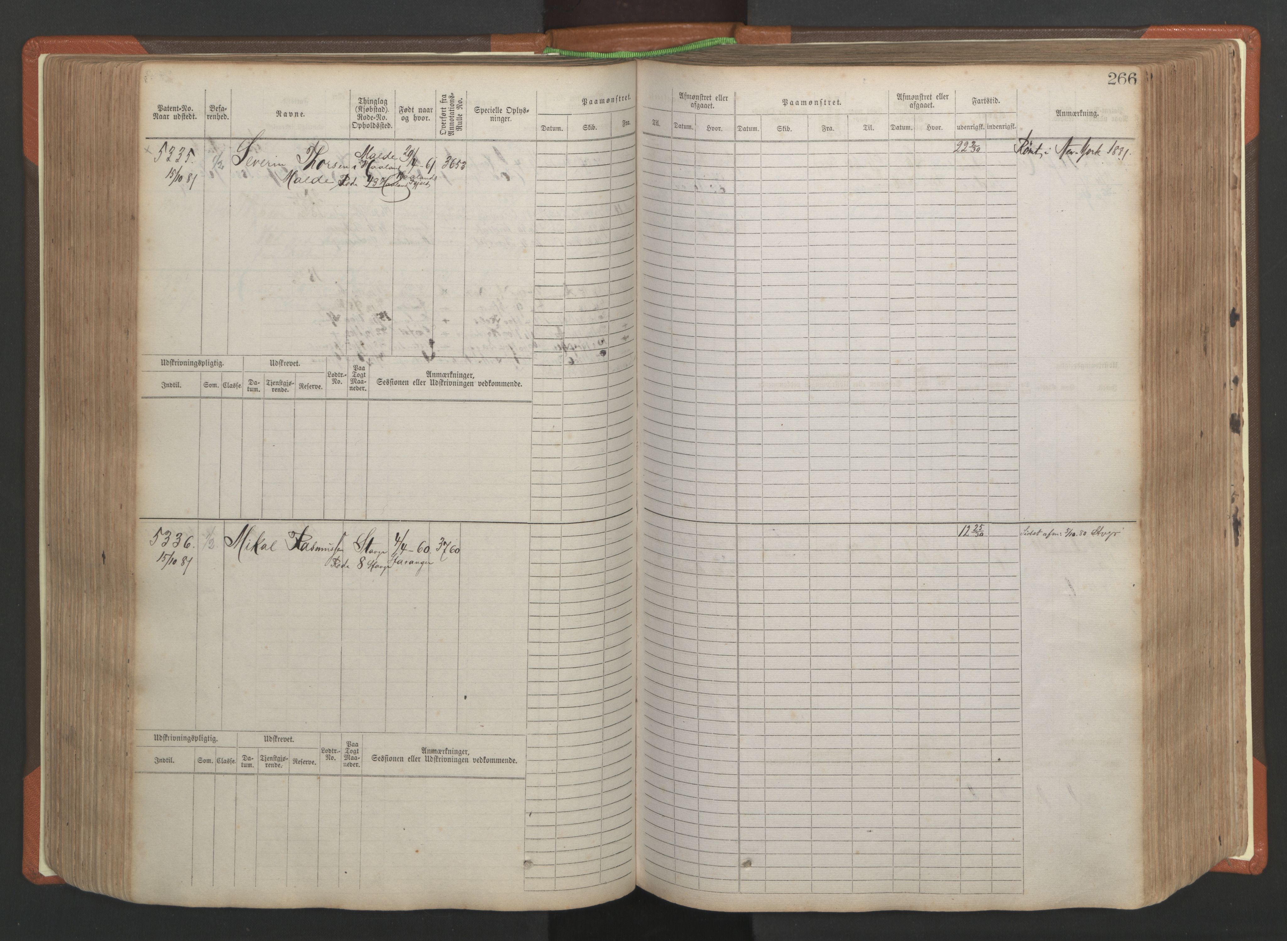 Stavanger sjømannskontor, AV/SAST-A-102006/F/Fb/Fbb/L0009: Sjøfartshovedrulle, patentnr. 4805-6006, 1879-1887, p. 272