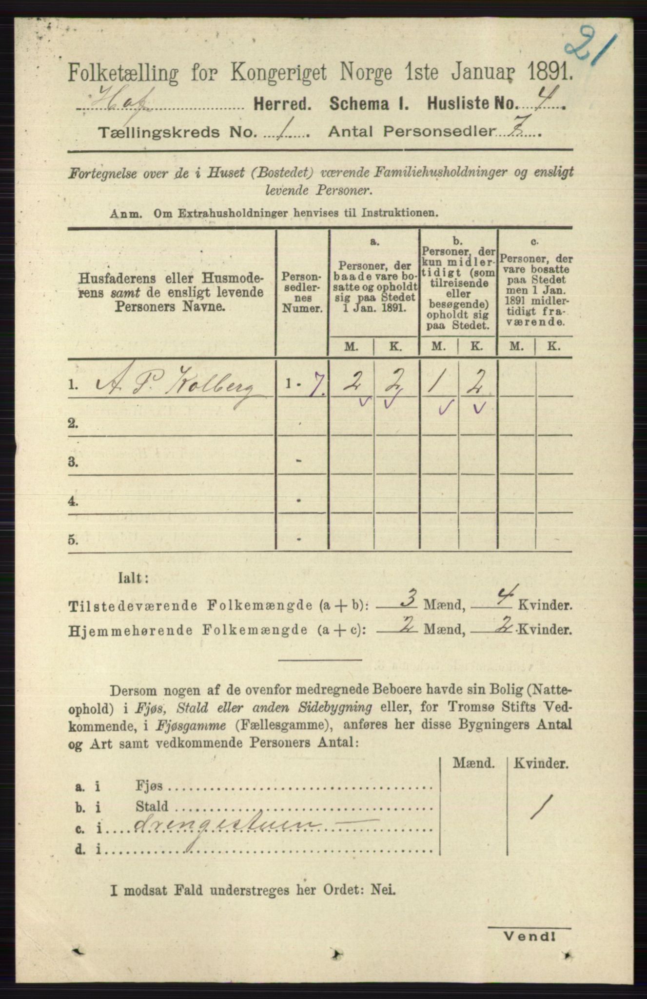 RA, 1891 census for 0714 Hof, 1891, p. 24