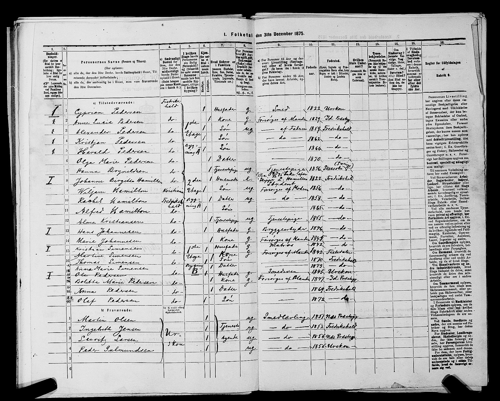 RA, 1875 census for 0101P Fredrikshald, 1875, p. 172