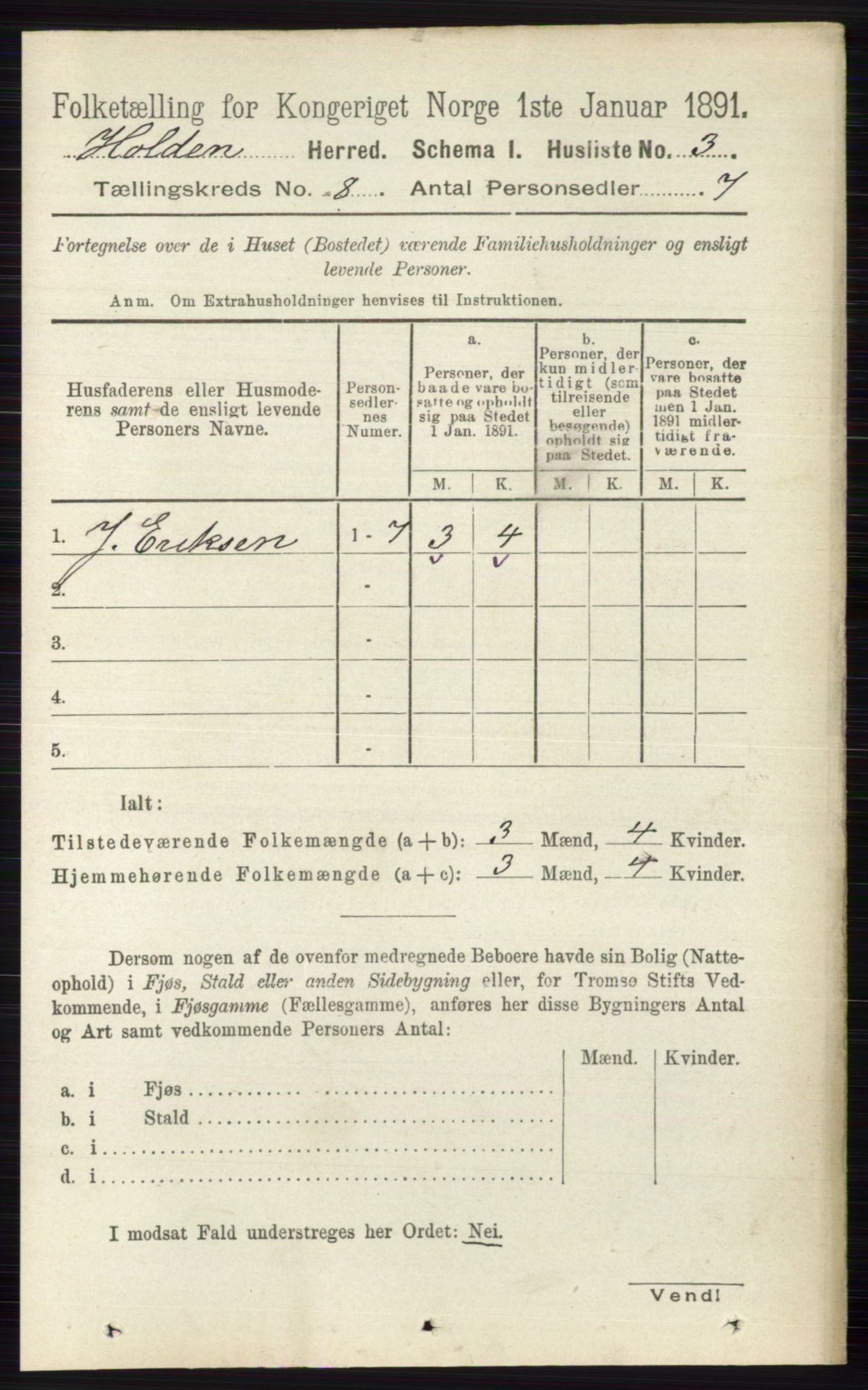 RA, 1891 census for 0819 Holla, 1891, p. 3611