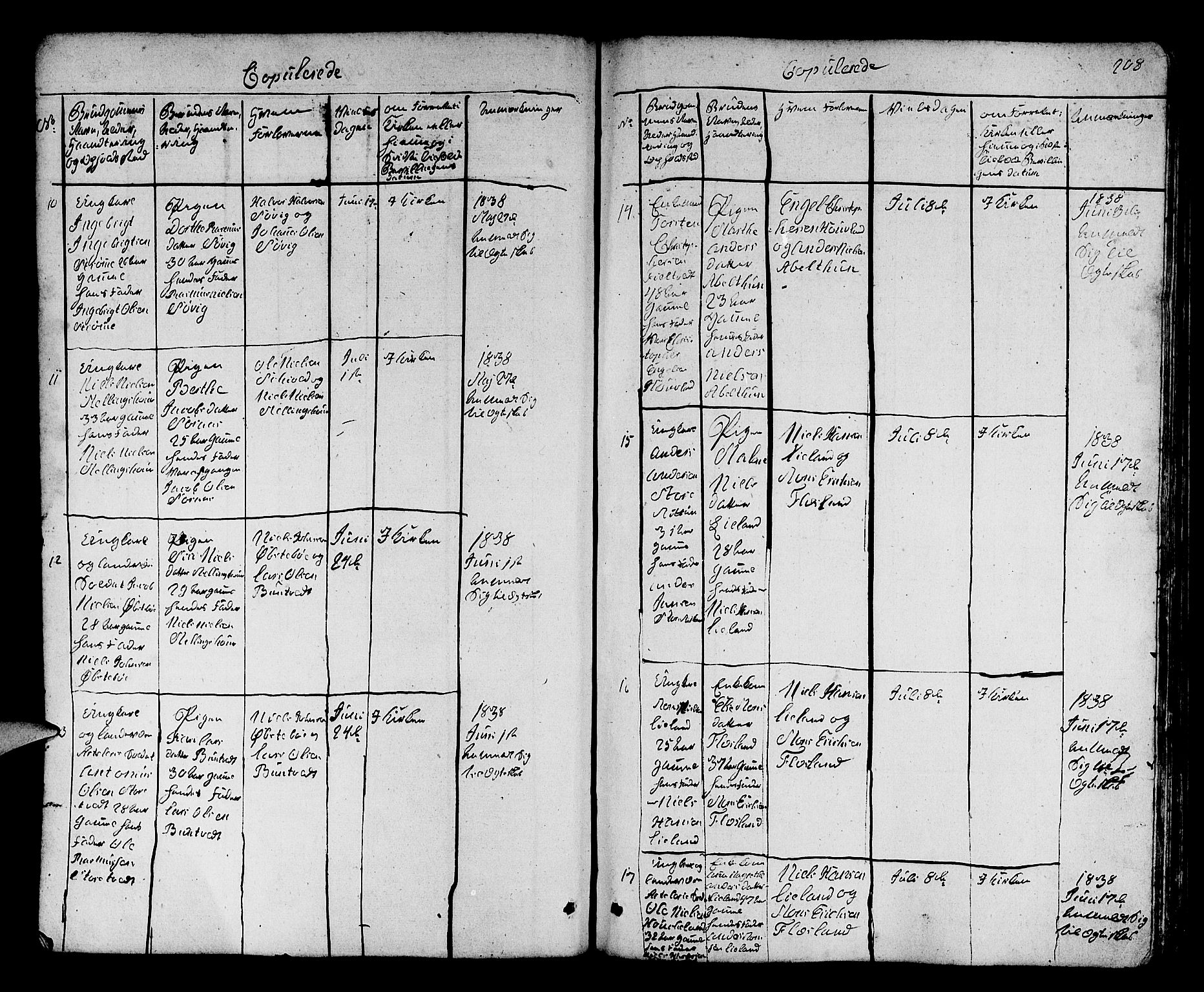 Fana Sokneprestembete, SAB/A-75101/H/Hab/Habb/L0001: Parish register (copy) no. B 1, 1837-1855, p. 208