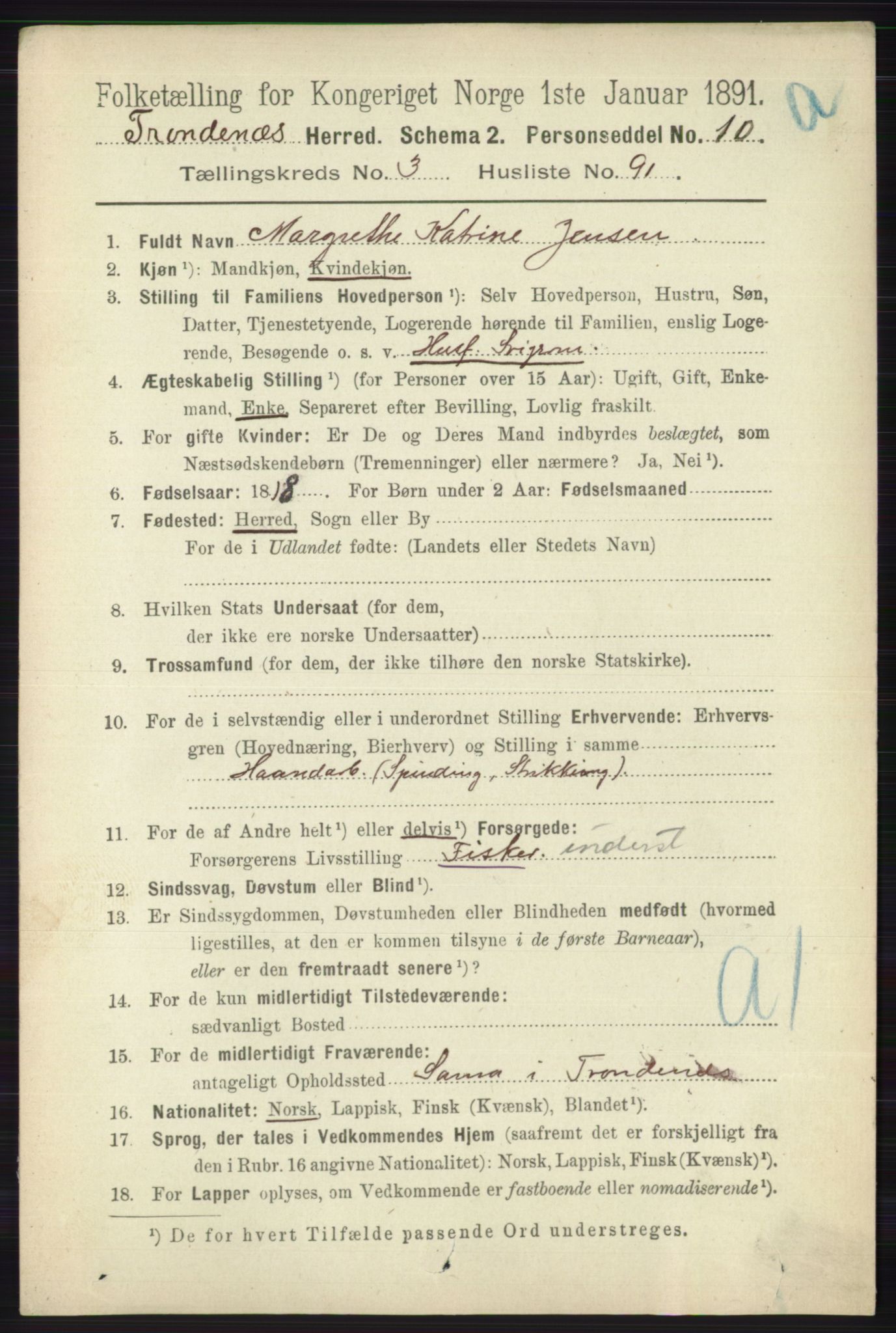 RA, 1891 census for 1914 Trondenes, 1891, p. 1801