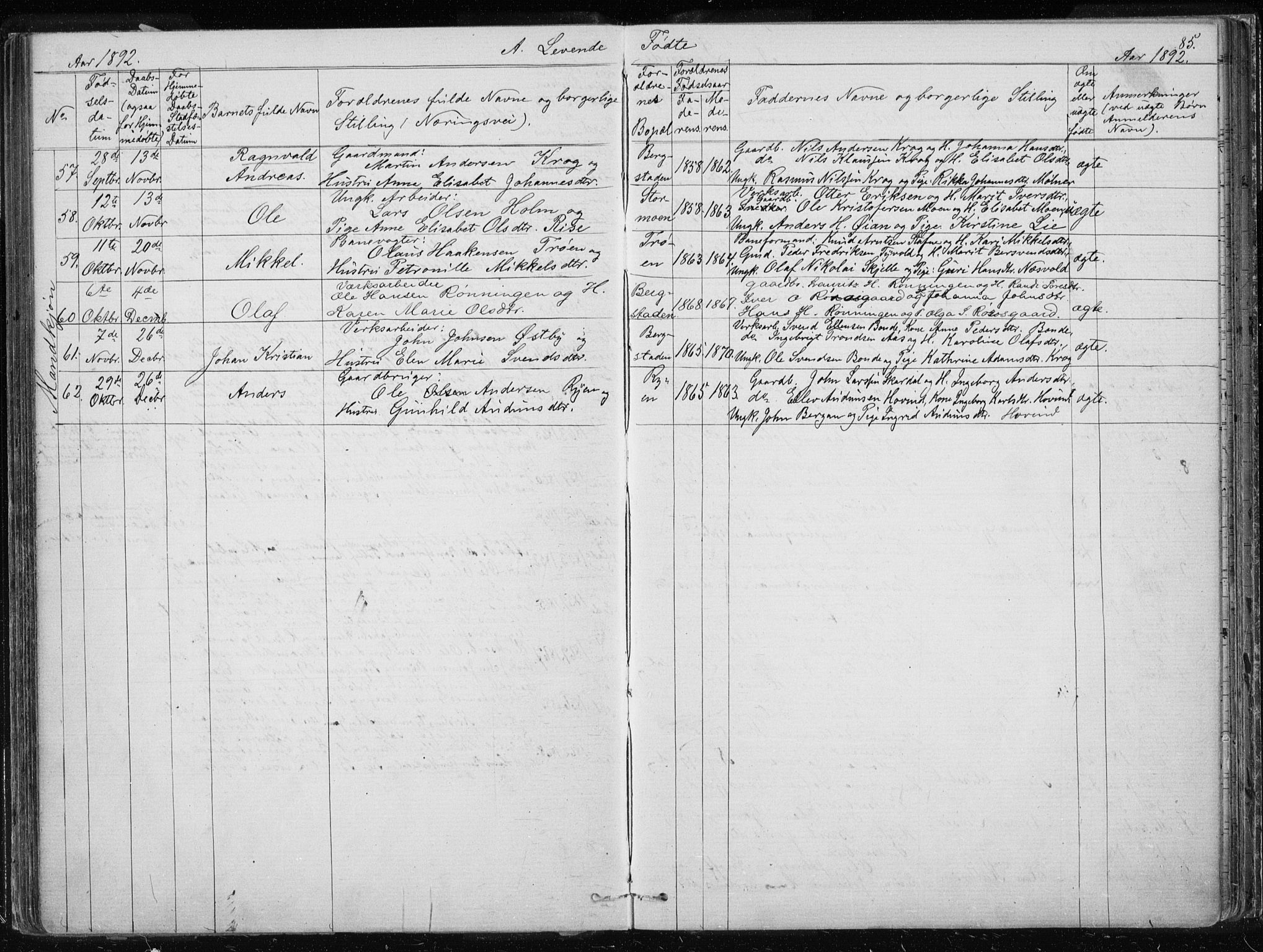 Ministerialprotokoller, klokkerbøker og fødselsregistre - Sør-Trøndelag, SAT/A-1456/681/L0940: Parish register (copy) no. 681C04, 1880-1895, p. 85