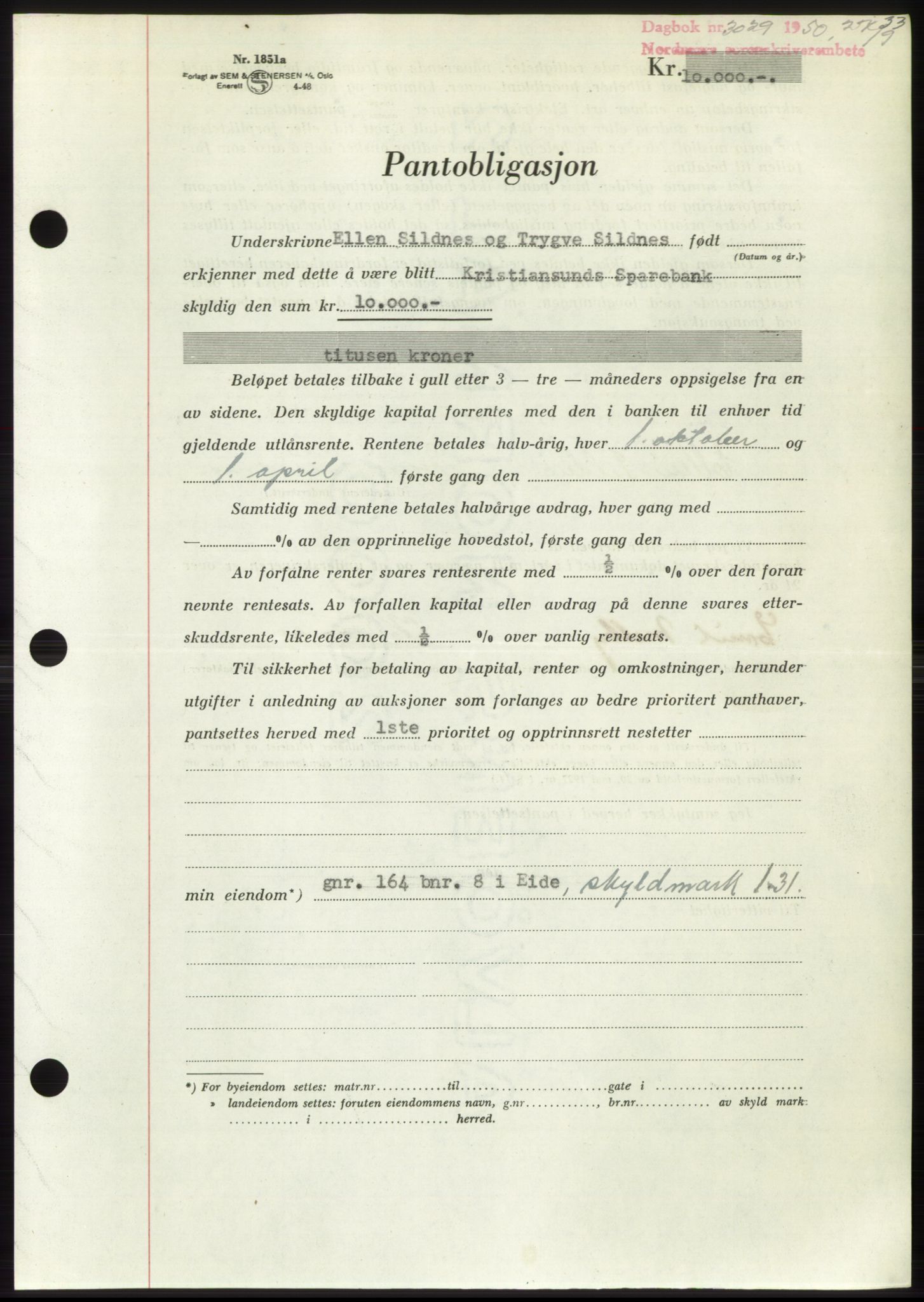 Nordmøre sorenskriveri, AV/SAT-A-4132/1/2/2Ca: Mortgage book no. B106, 1950-1950, Diary no: : 3029/1950