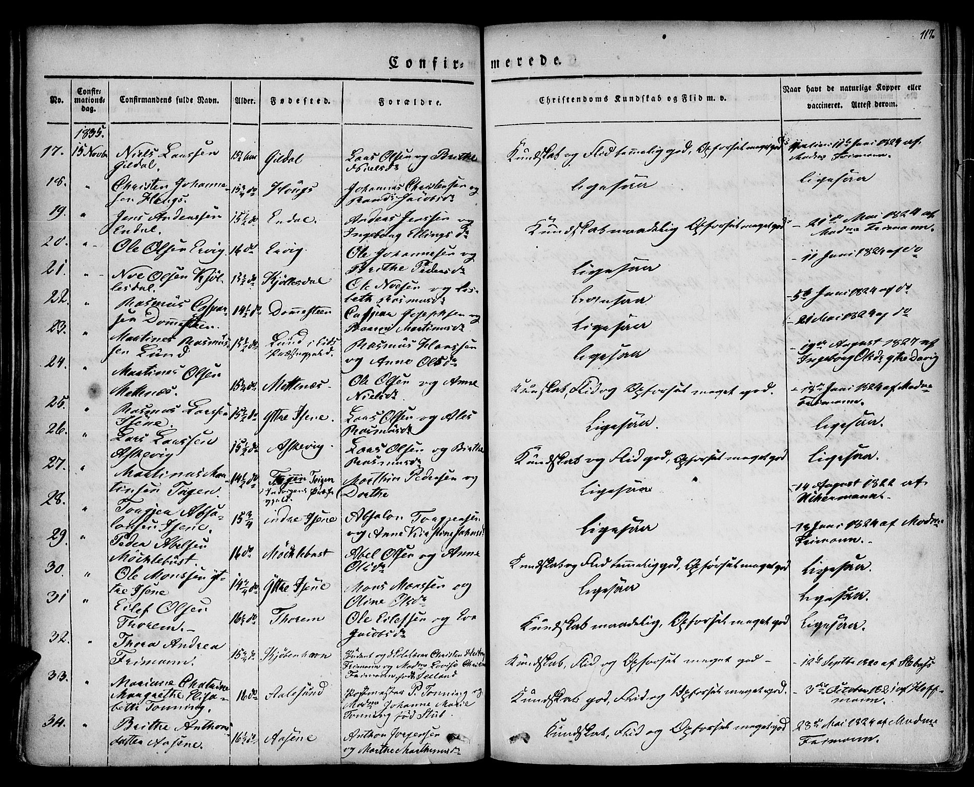 Davik sokneprestembete, AV/SAB-A-79701/H/Haa/Haaa/L0004: Parish register (official) no. A 4, 1830-1849, p. 117